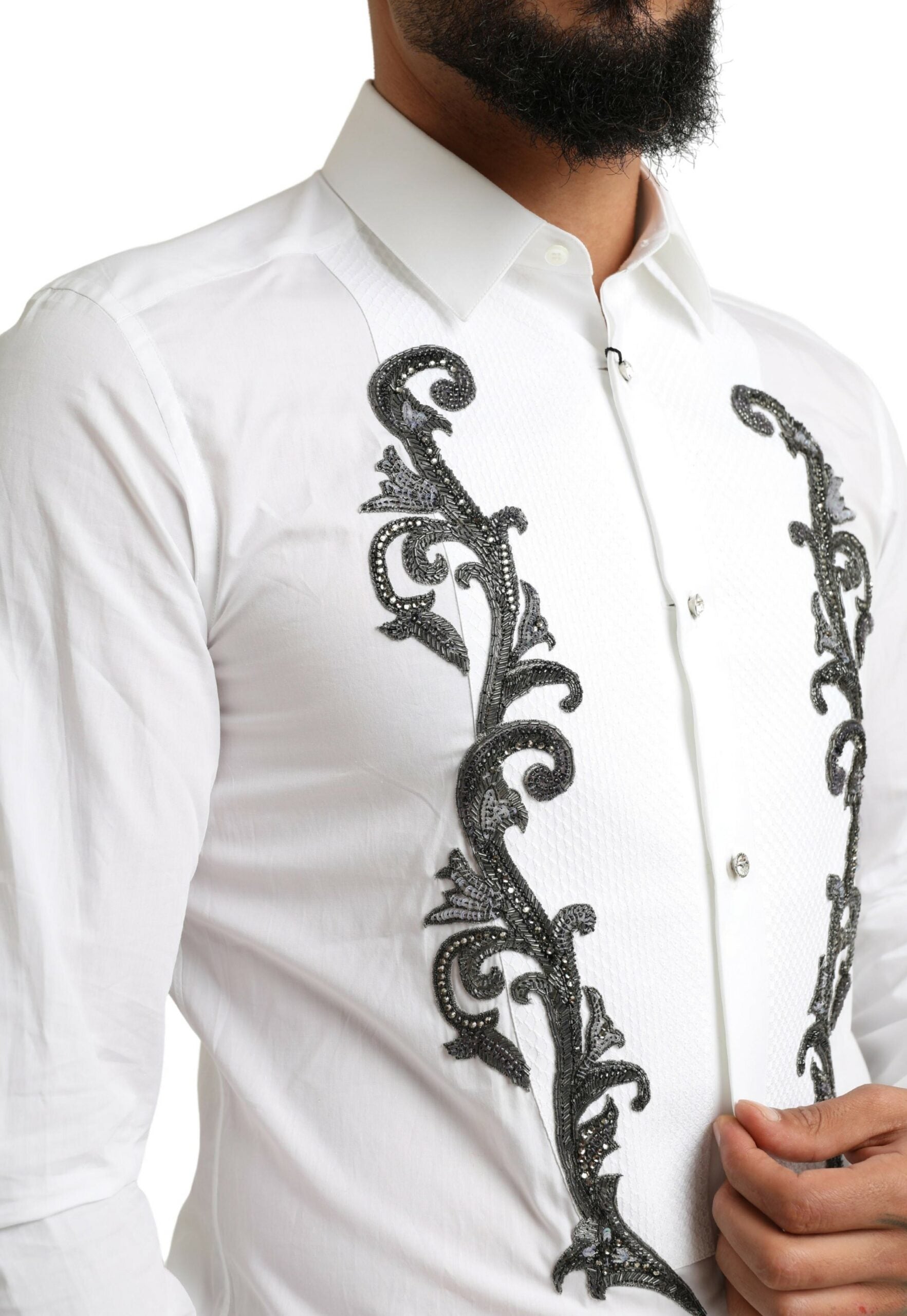 Camisa barroca de corte entallado de esmoquin blanco de Dolce &amp; Gabbana