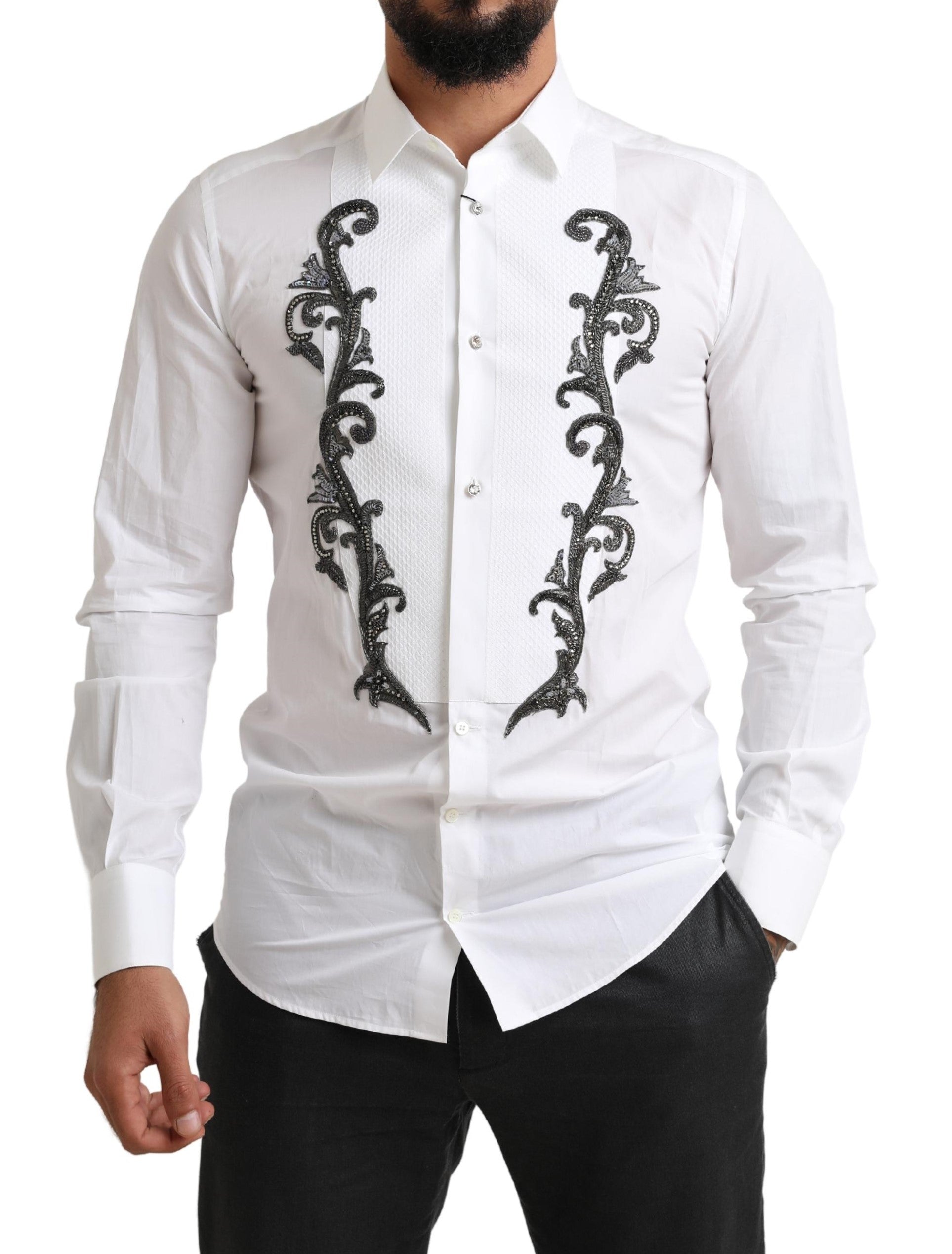 Camisa barroca de corte entallado de esmoquin blanco de Dolce &amp; Gabbana