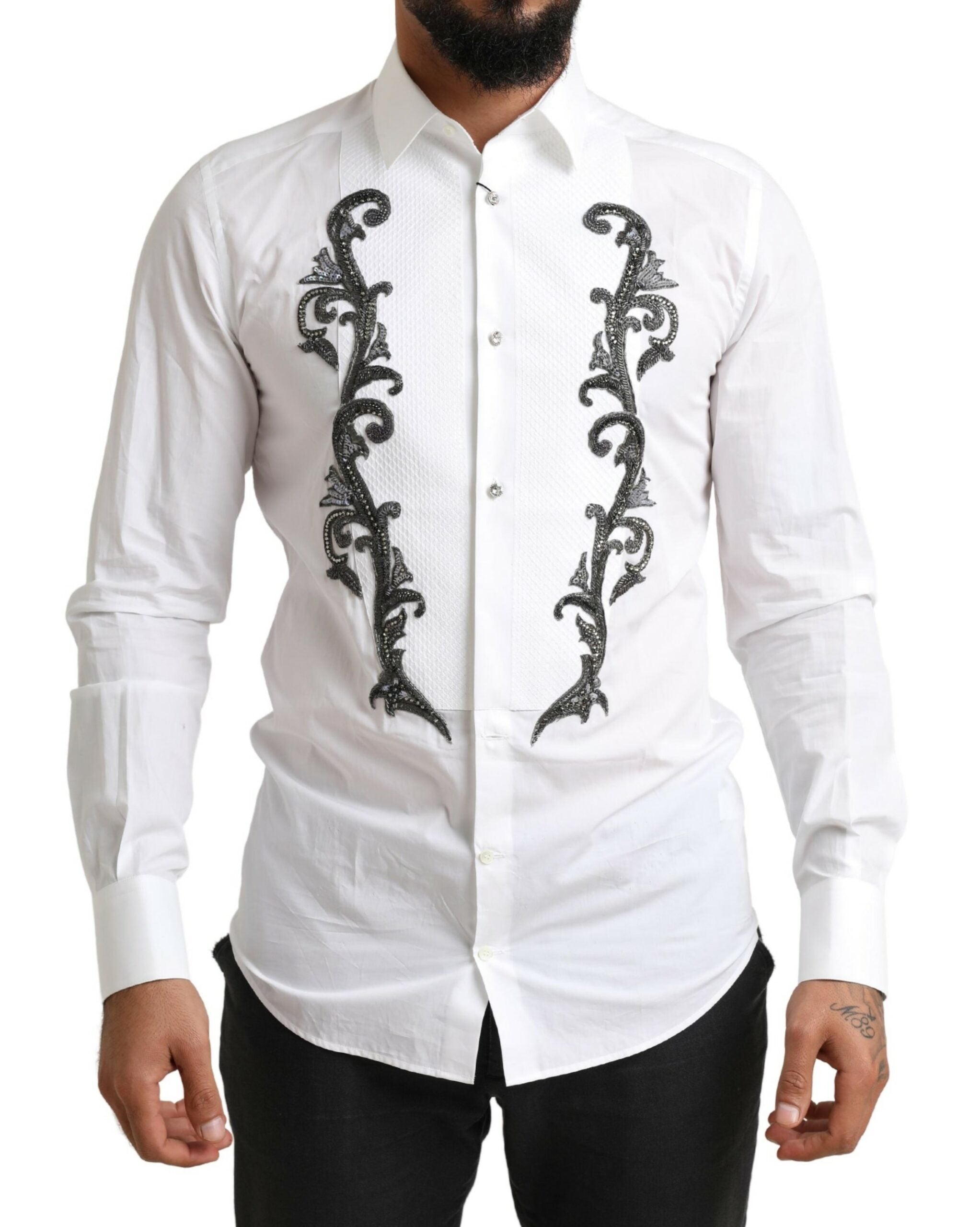 Camisa barroca de corte entallado de esmoquin blanco de Dolce &amp; Gabbana