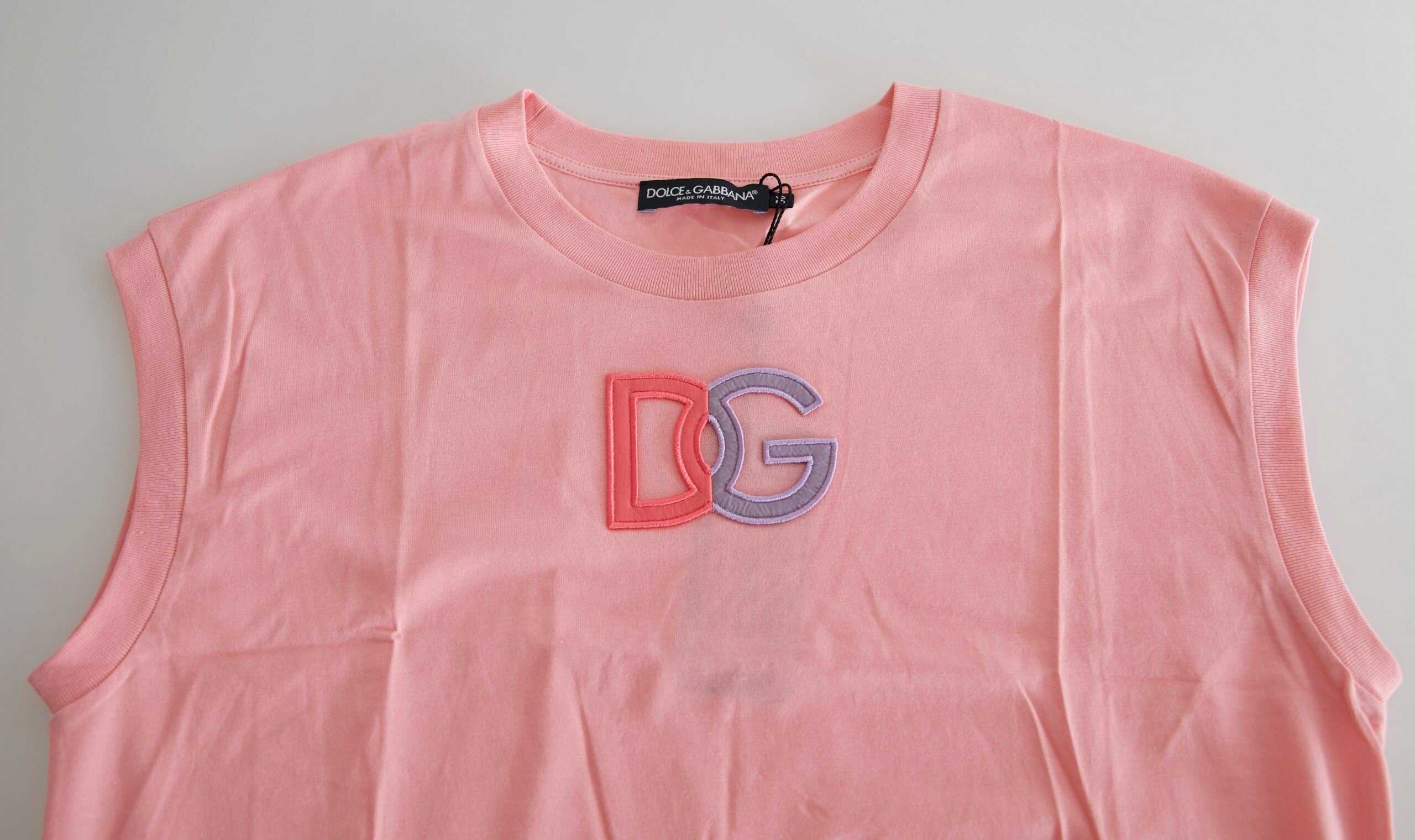 Camiseta sin mangas de algodón rosa con cuello redondo y logotipo DG de Dolce &amp; Gabbana
