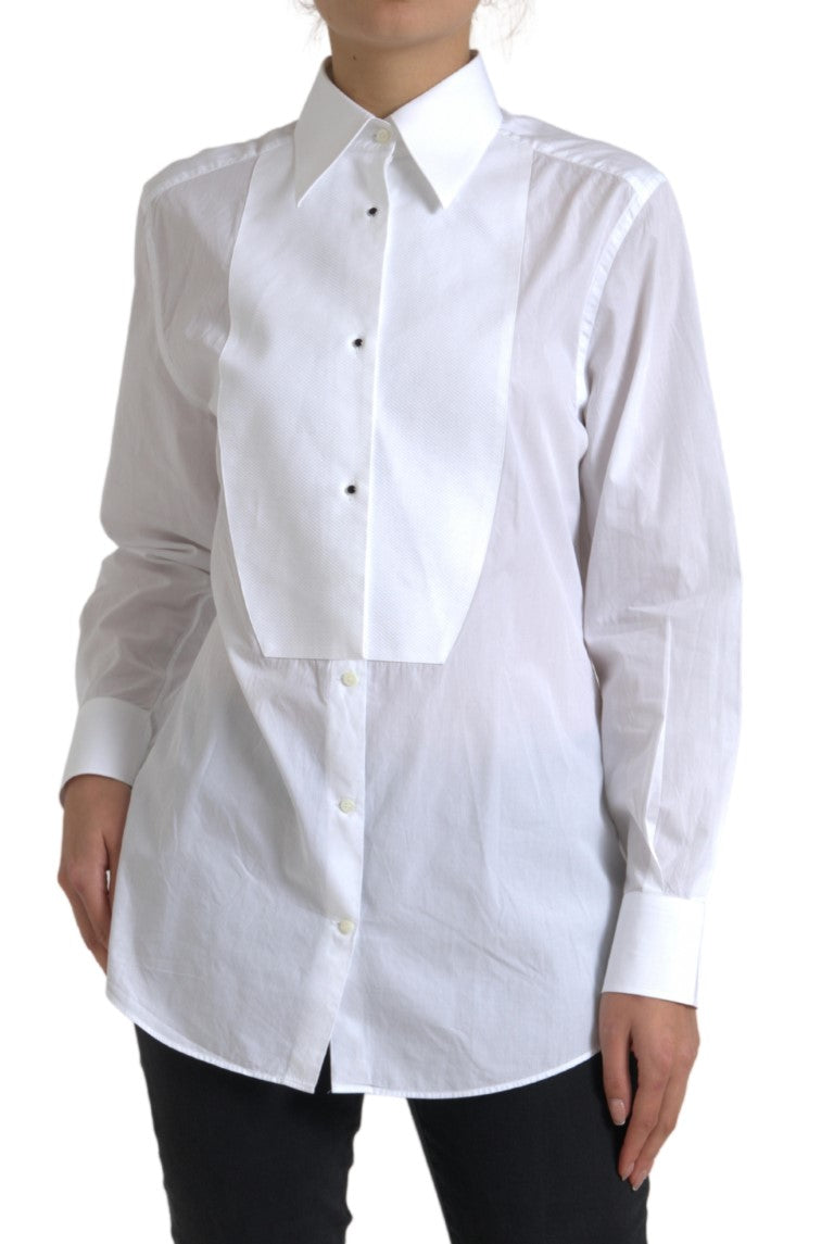 Camisa de manga larga con cuello de algodón Dolce &amp; Gabbana blanca