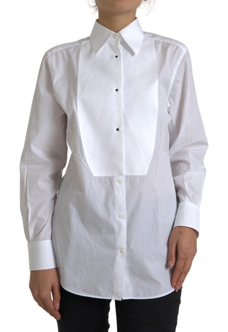 Camisa de manga larga con cuello de algodón Dolce &amp; Gabbana blanca