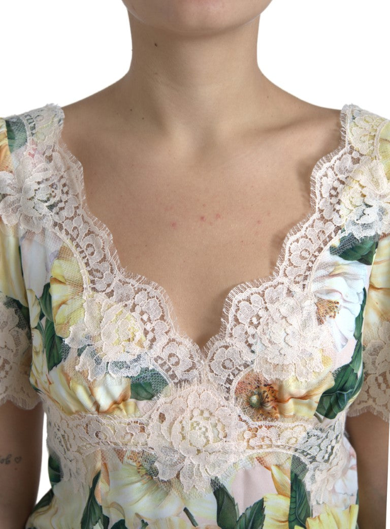 Blusa de encaje floral multicolor con cuello en V de Dolce &amp; Gabbana