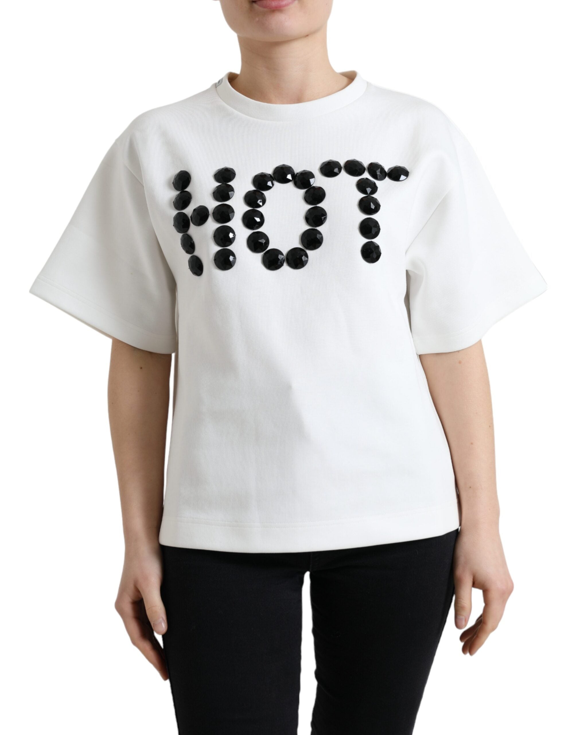 Camiseta Dolce &amp; Gabbana Algodón Elástico Blanco Negro HOT Cristal