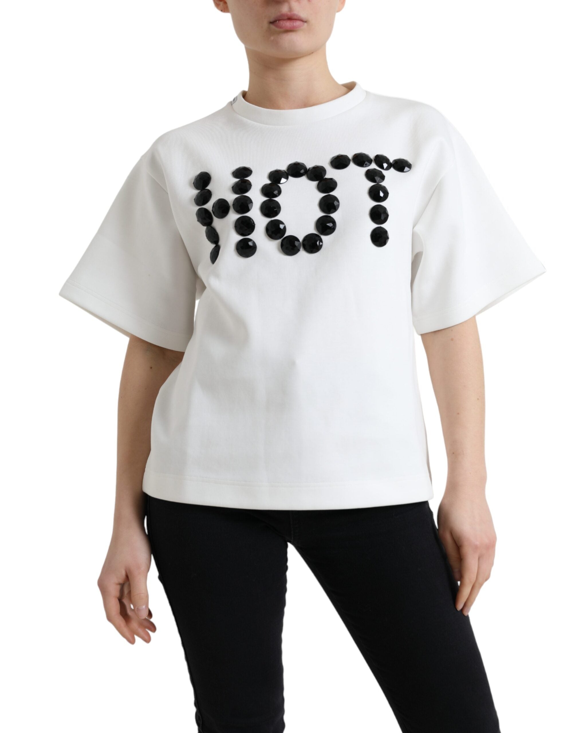 Camiseta Dolce &amp; Gabbana Algodón Elástico Blanco Negro HOT Cristal