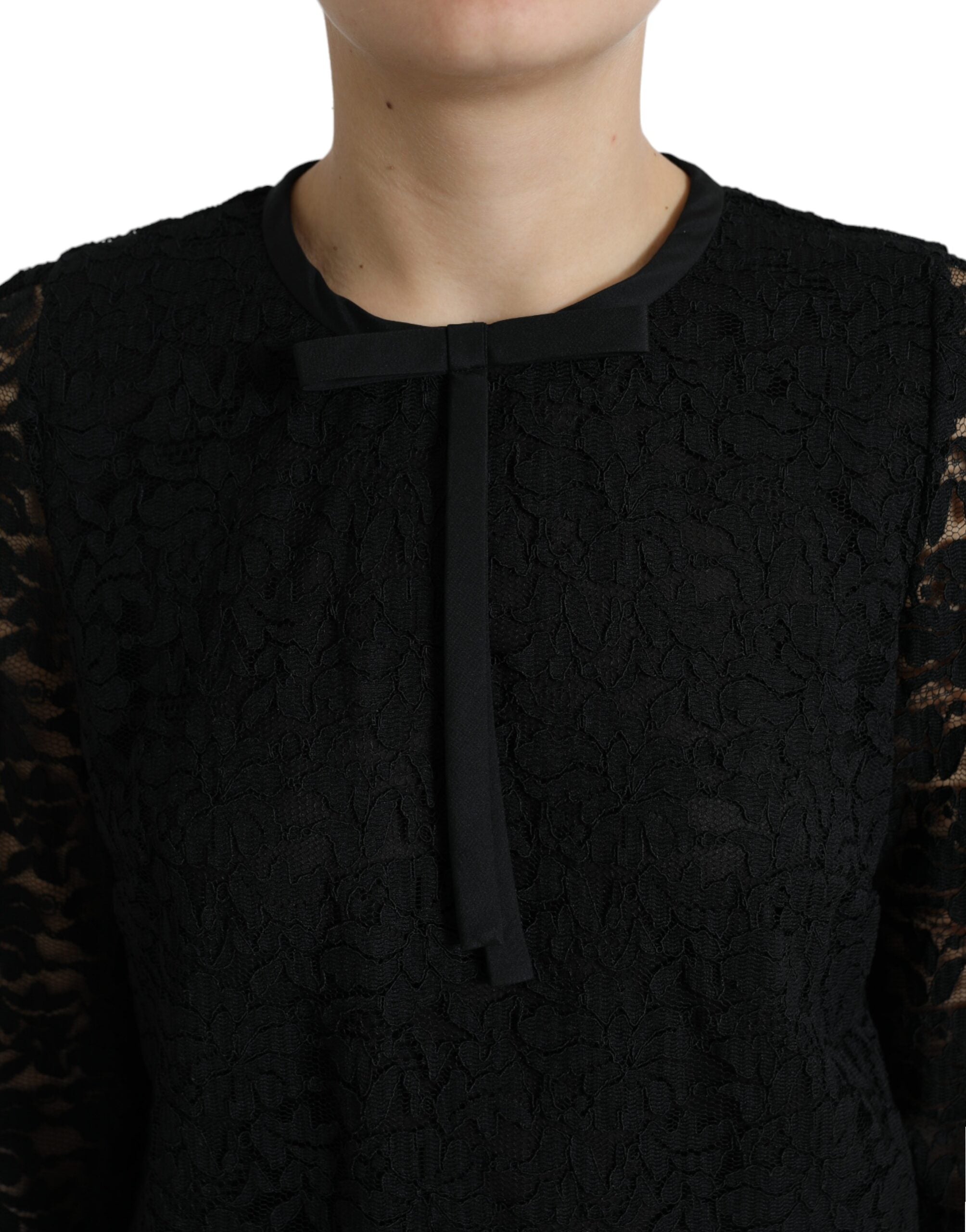 Blusa negra STAFF de Dolce &amp; Gabbana con encaje floral y parte superior de nailon