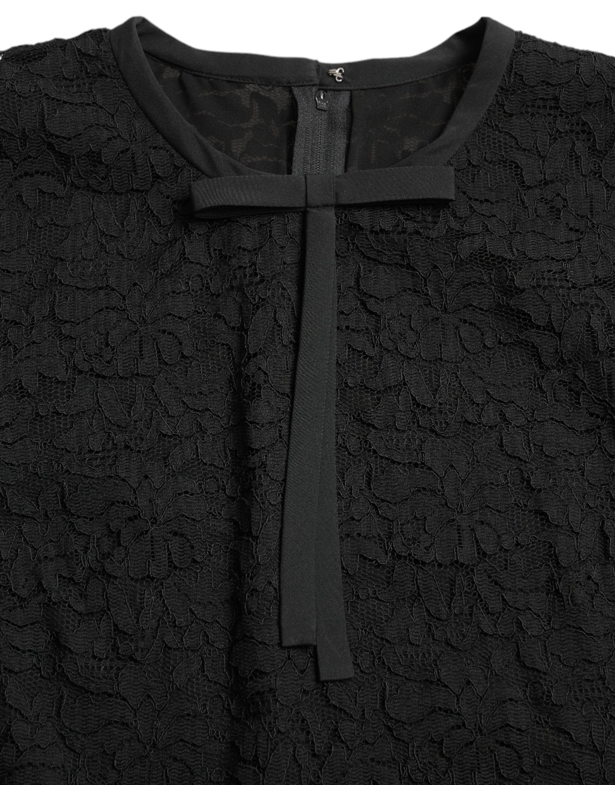 Blusa negra STAFF de Dolce &amp; Gabbana con encaje floral y parte superior de nailon