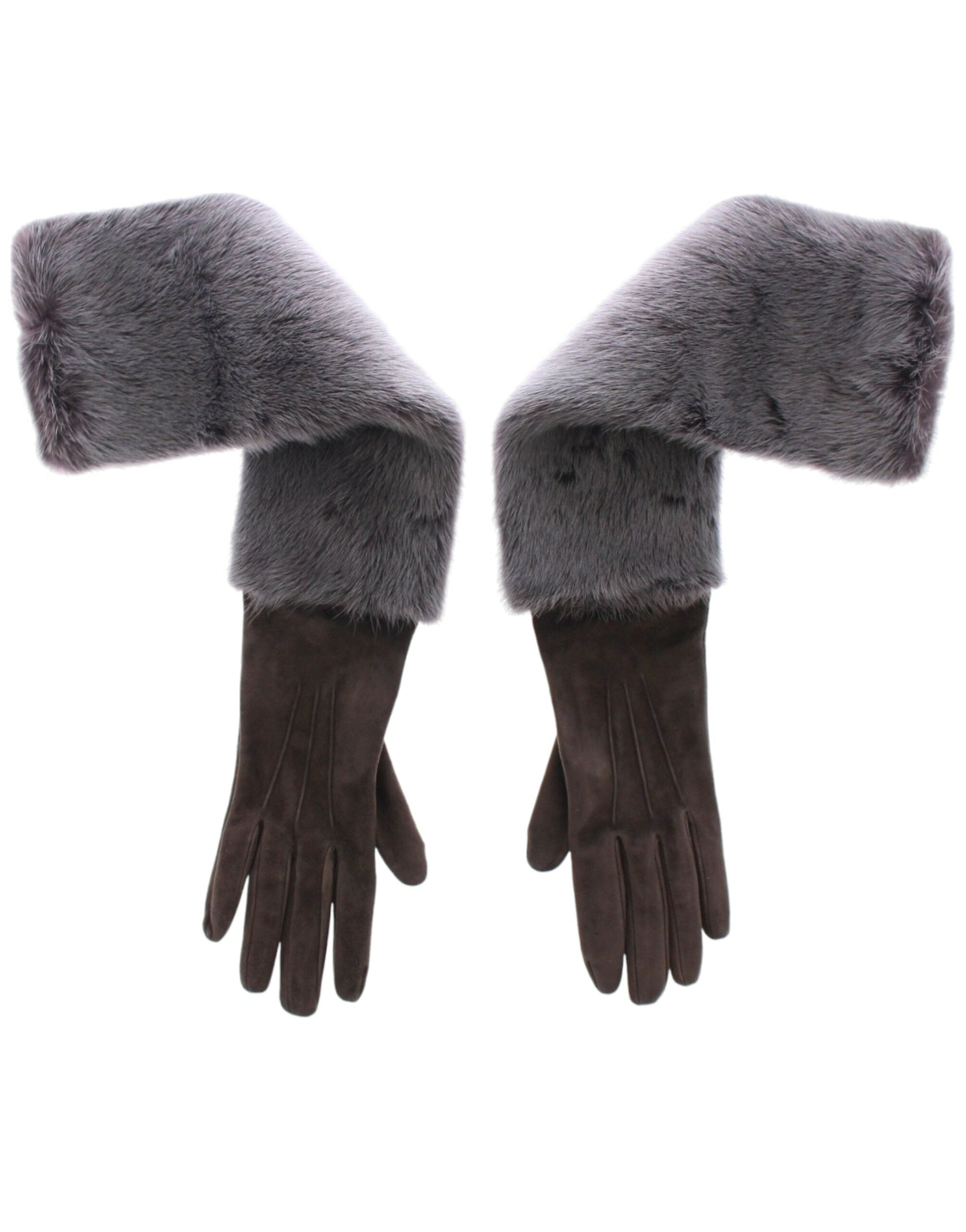 Guantes de piel de cordero y gamuza de visón gris de Dolce &amp; Gabbana