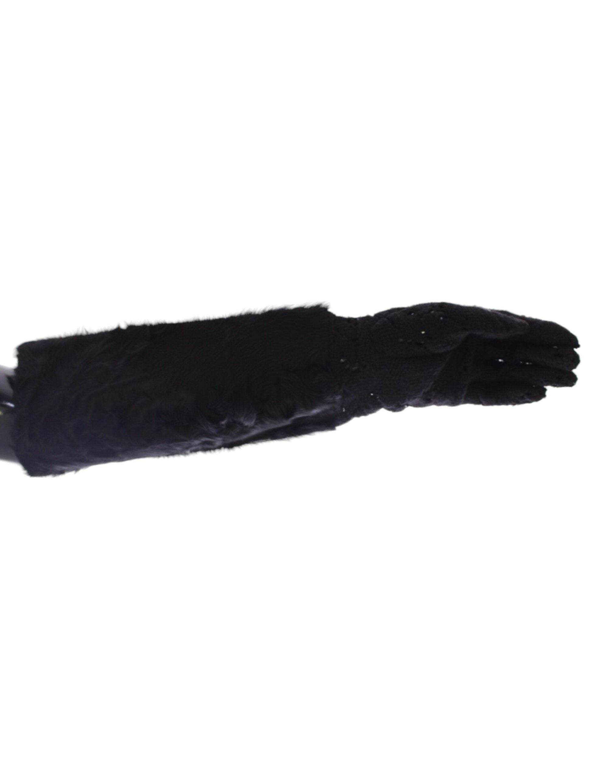 Guantes de codo de piel de cordero y lana con encaje negro de Dolce &amp; Gabbana