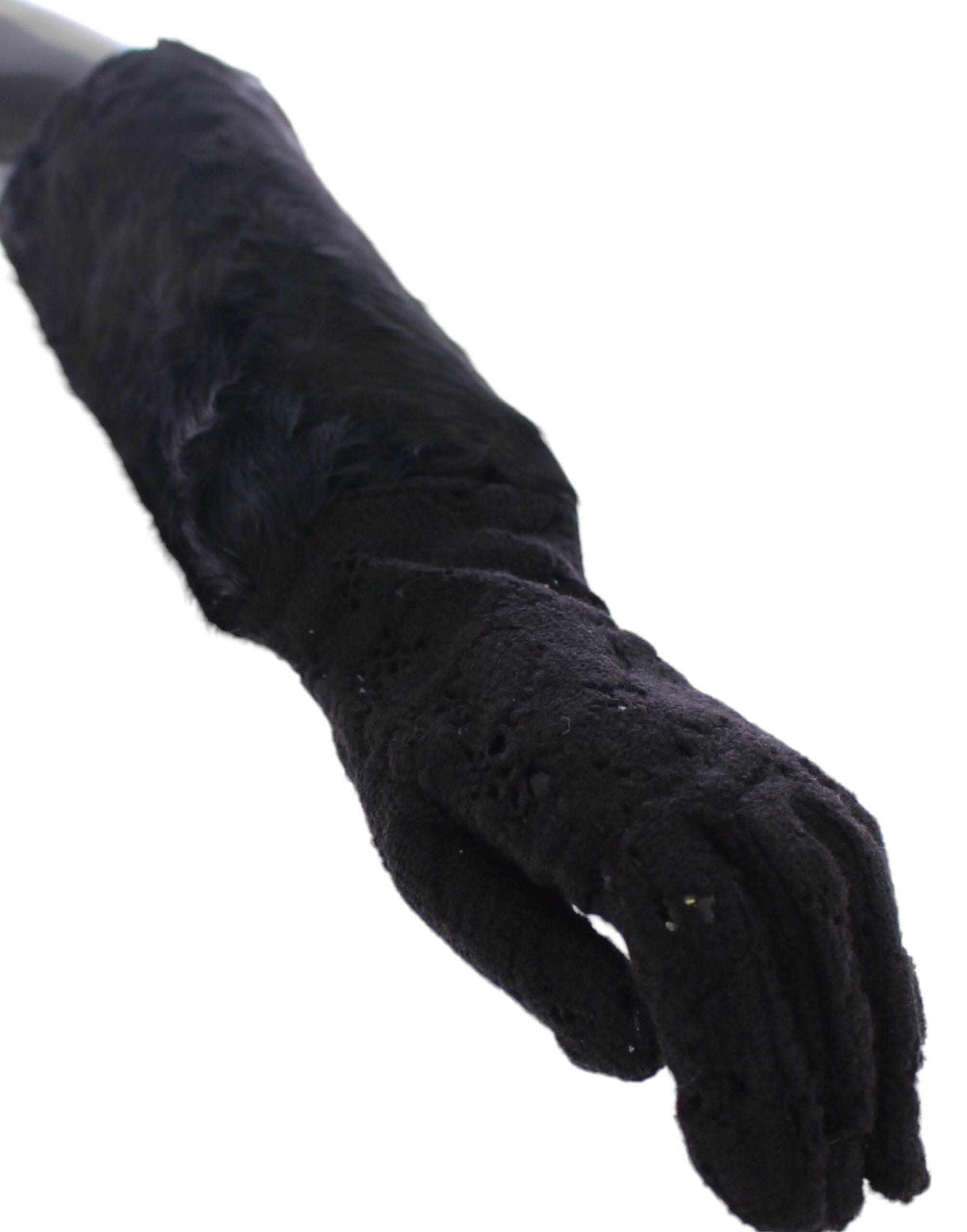 Guantes de codo de piel de cordero y lana con encaje negro de Dolce &amp; Gabbana