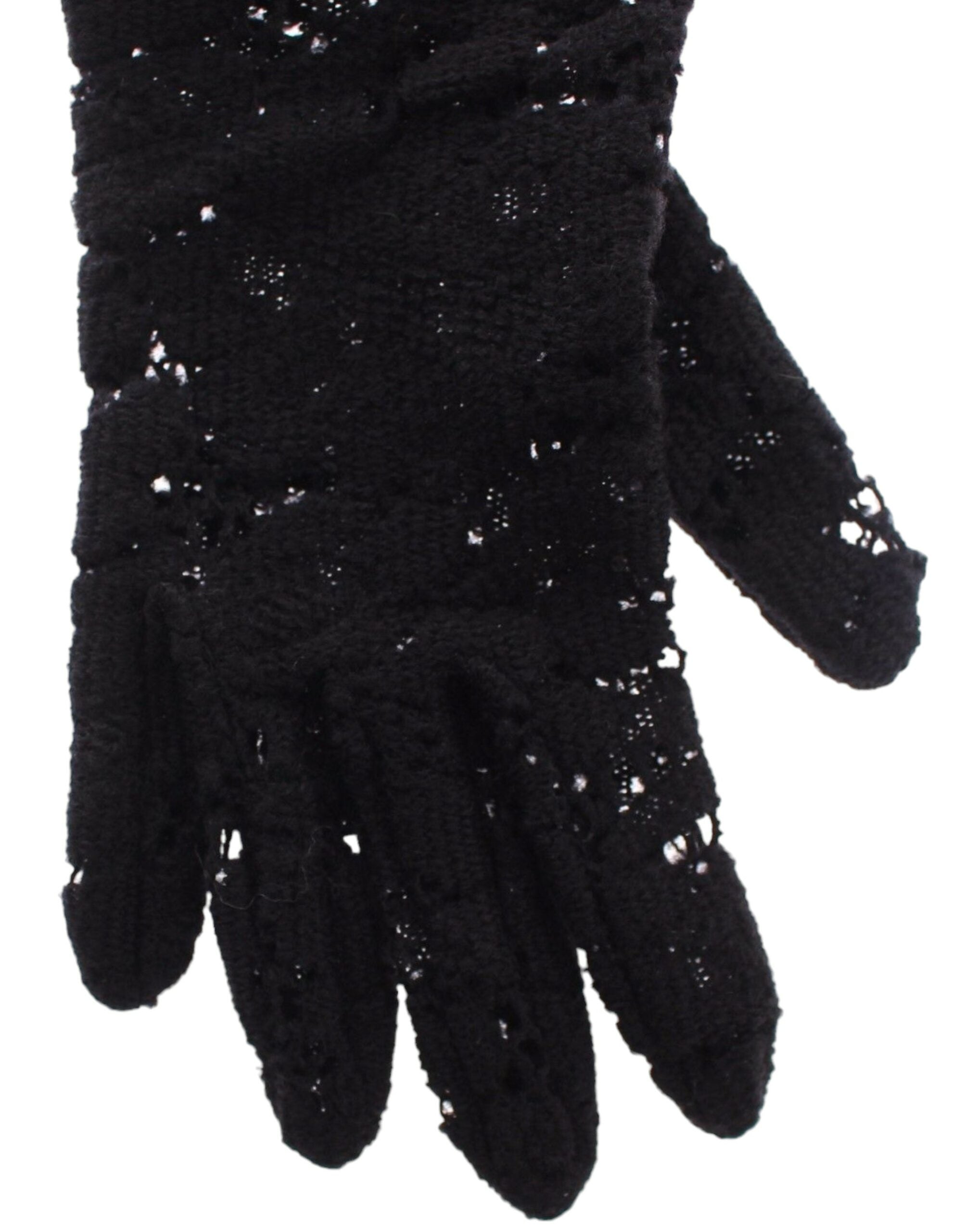 Guantes de codo de piel de cordero y lana con encaje negro de Dolce &amp; Gabbana