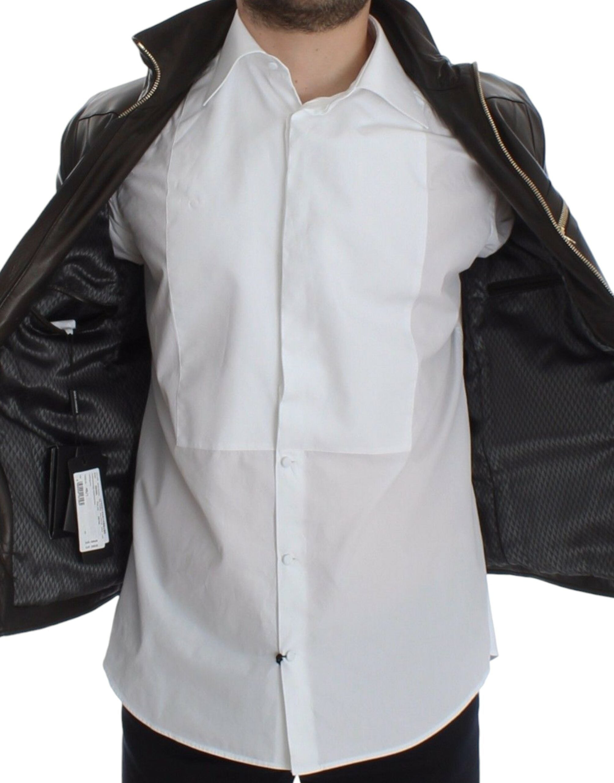 Chaqueta con cremallera de piel de cordero marrón de Dolce &amp; Gabbana