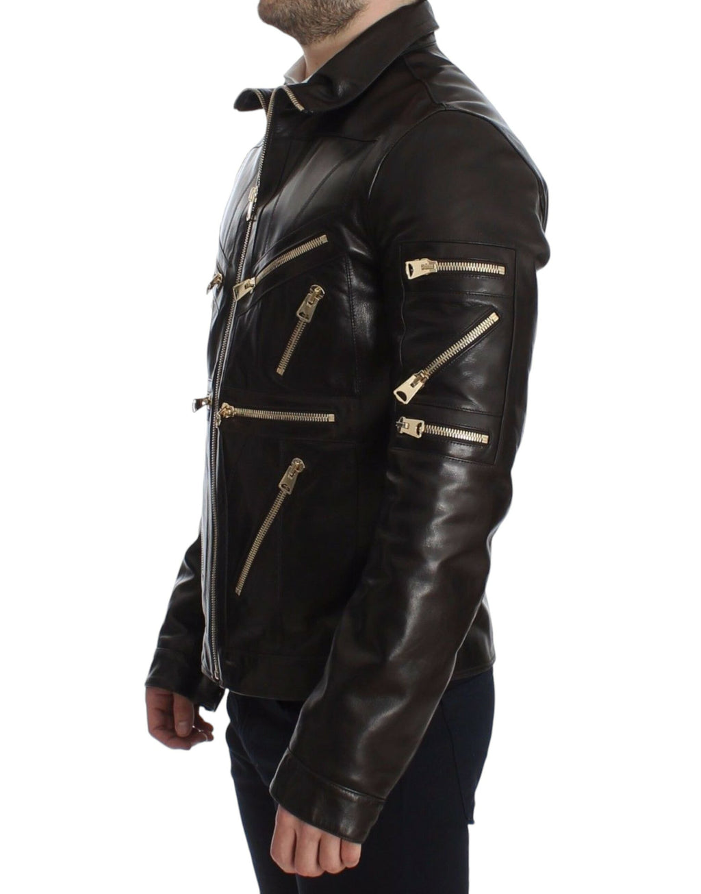 Chaqueta con cremallera de piel de cordero marrón de Dolce &amp; Gabbana