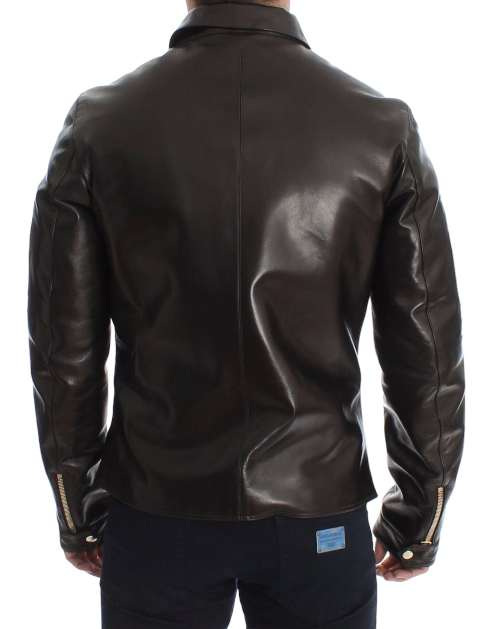 Chaqueta con cremallera de piel de cordero marrón de Dolce &amp; Gabbana