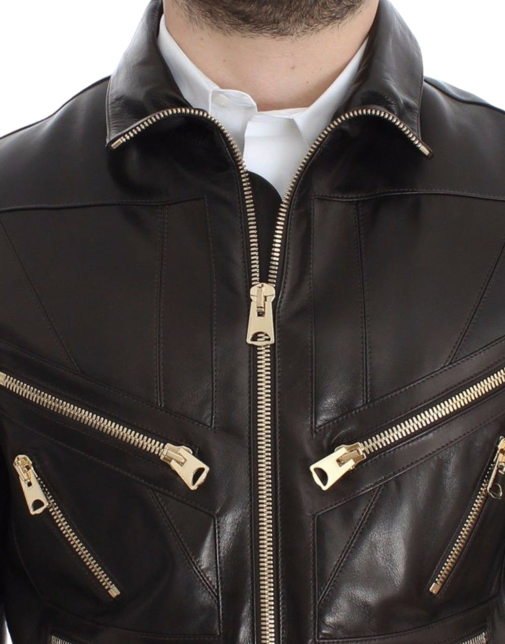 Chaqueta con cremallera de piel de cordero marrón de Dolce &amp; Gabbana