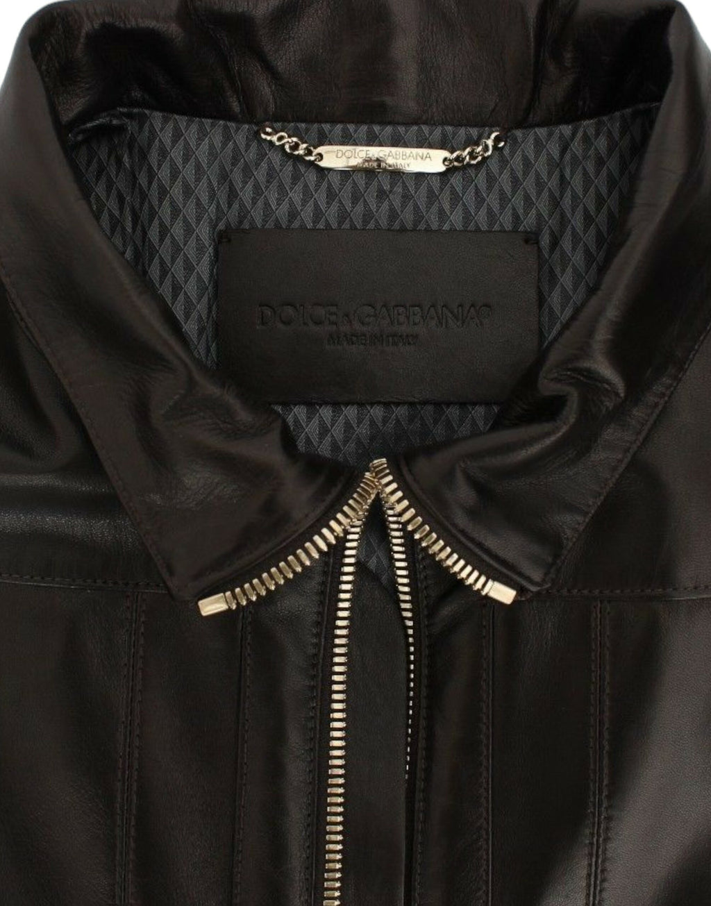 Chaqueta con cremallera de piel de cordero marrón de Dolce &amp; Gabbana