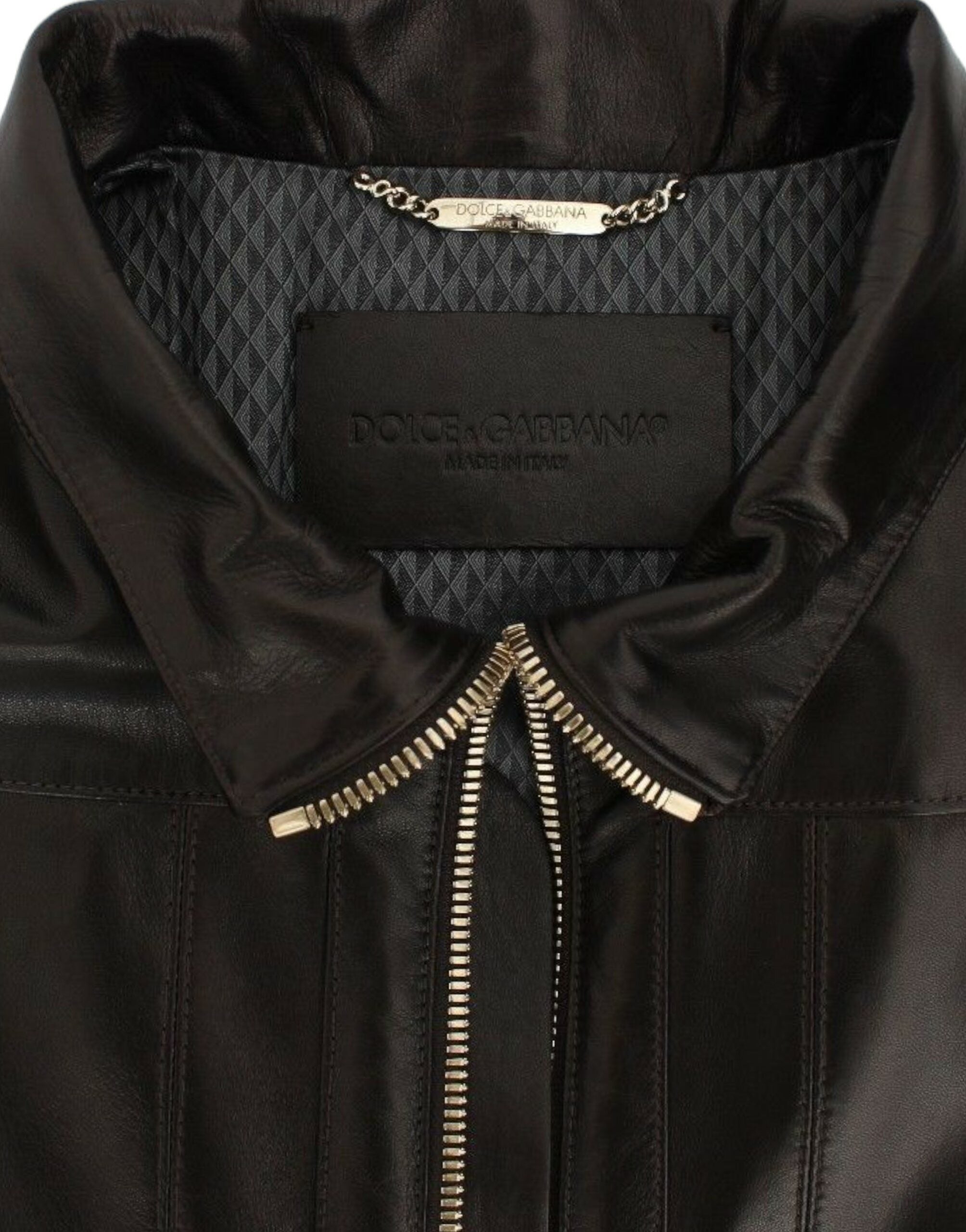 Chaqueta con cremallera de piel de cordero marrón de Dolce &amp; Gabbana