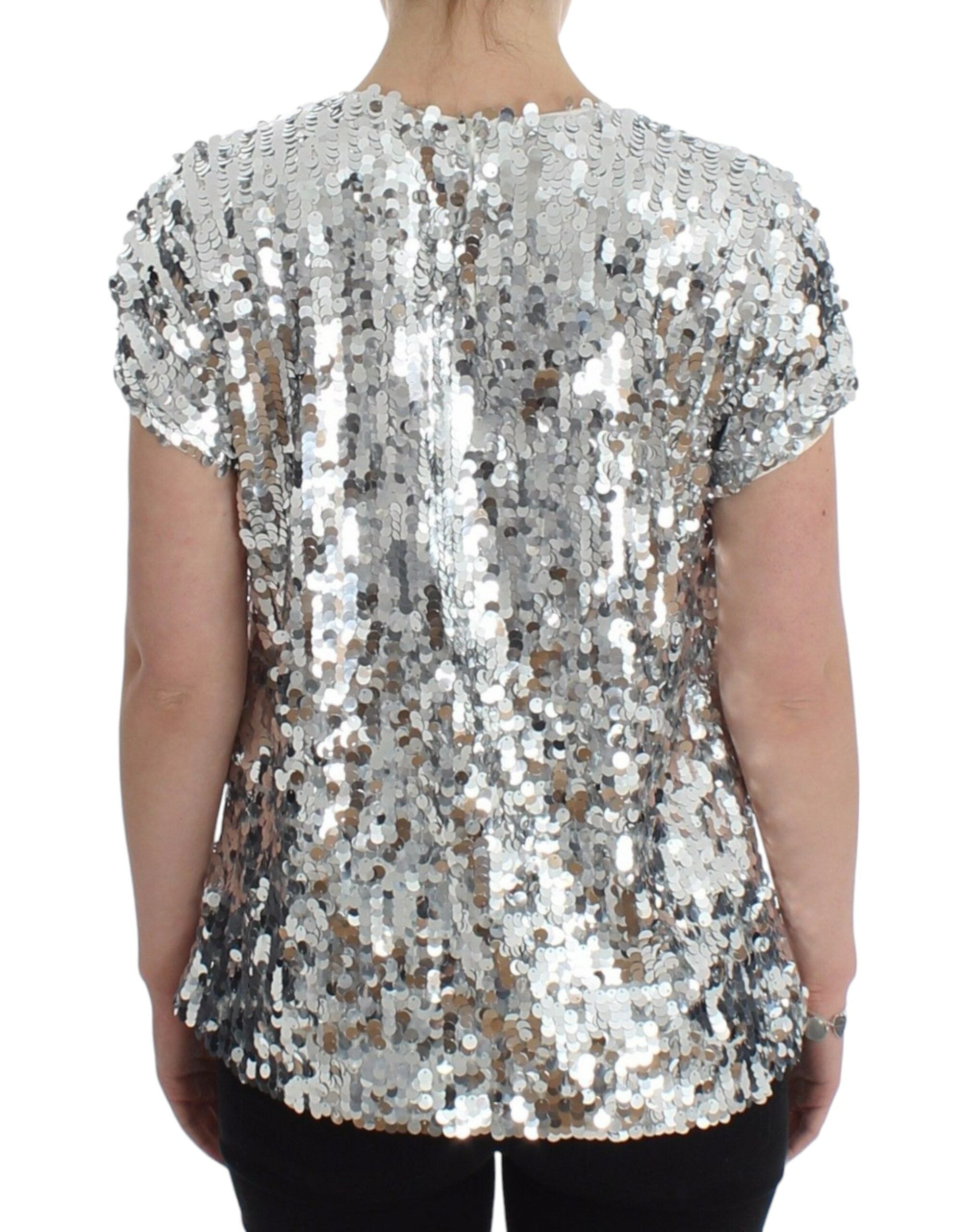 Blusa de cuello redondo con lentejuelas plateadas de Dolce &amp; Gabbana