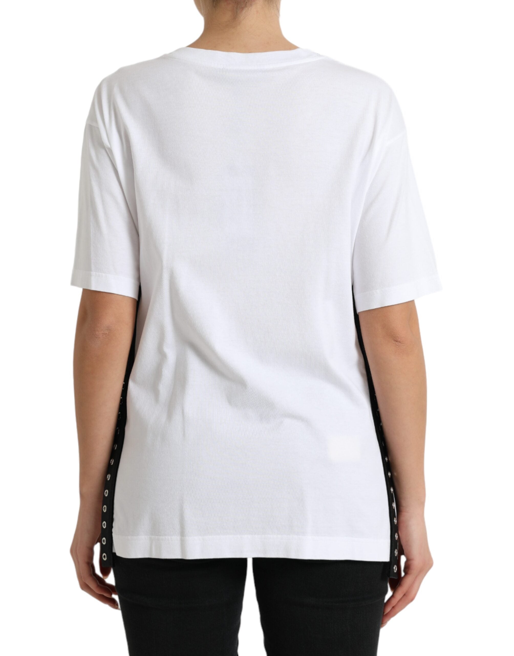 Camiseta blanca con detalle de cordones y estampado de eslogan de Dolce &amp; Gabbana