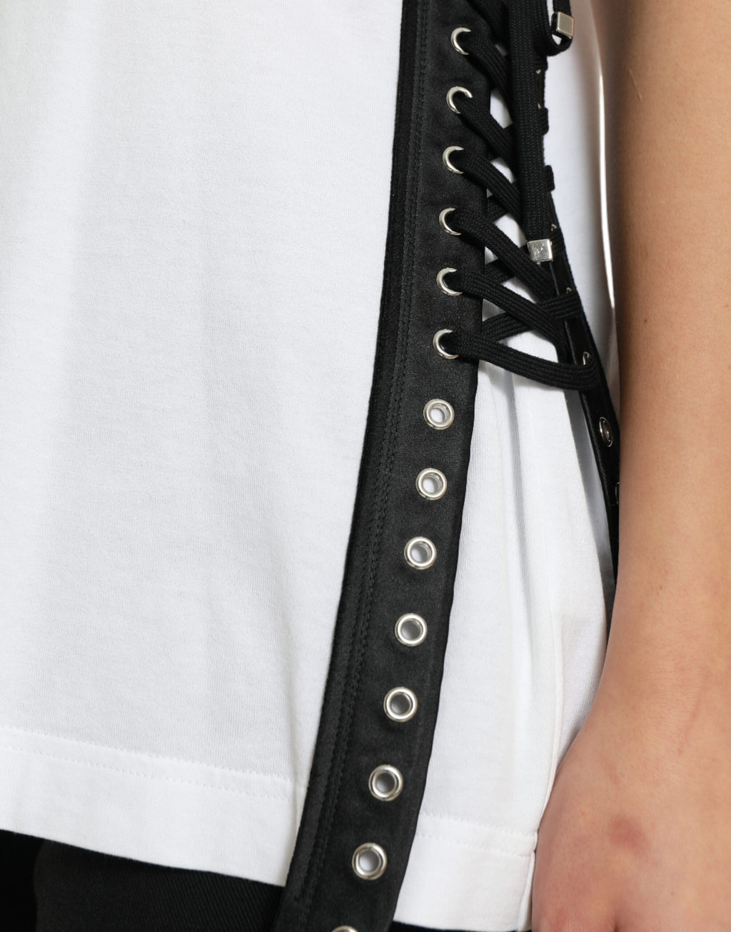 Camiseta blanca con detalle de cordones y estampado de eslogan de Dolce &amp; Gabbana