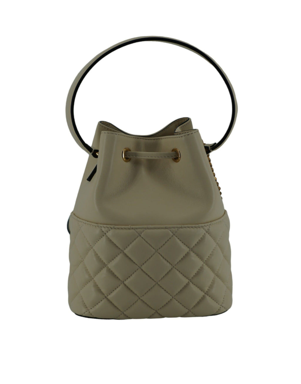 Bolso de hombro tipo cubo pequeño y elegante de piel blanca de Versace