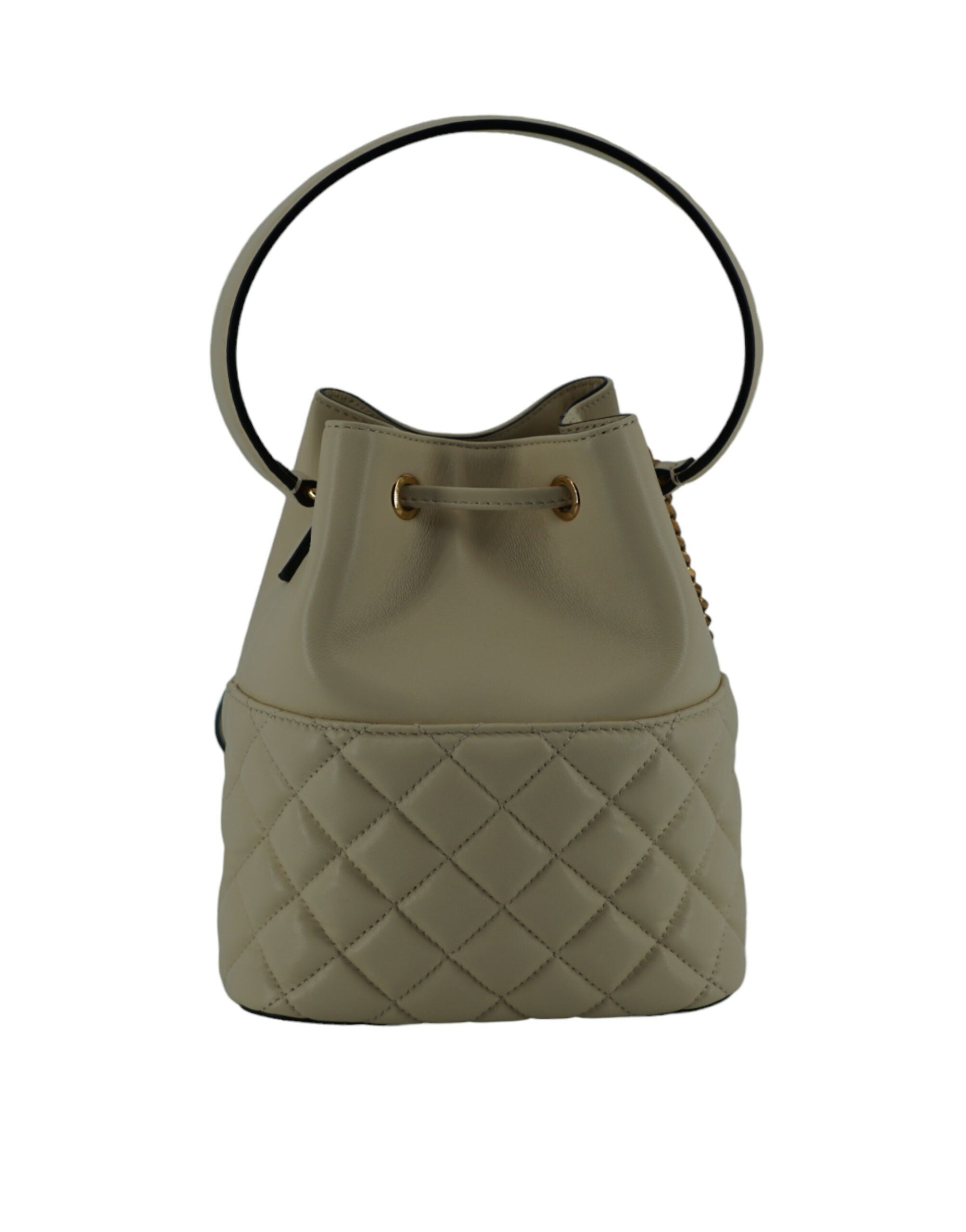 Bolso de hombro tipo cubo pequeño y elegante de piel blanca de Versace
