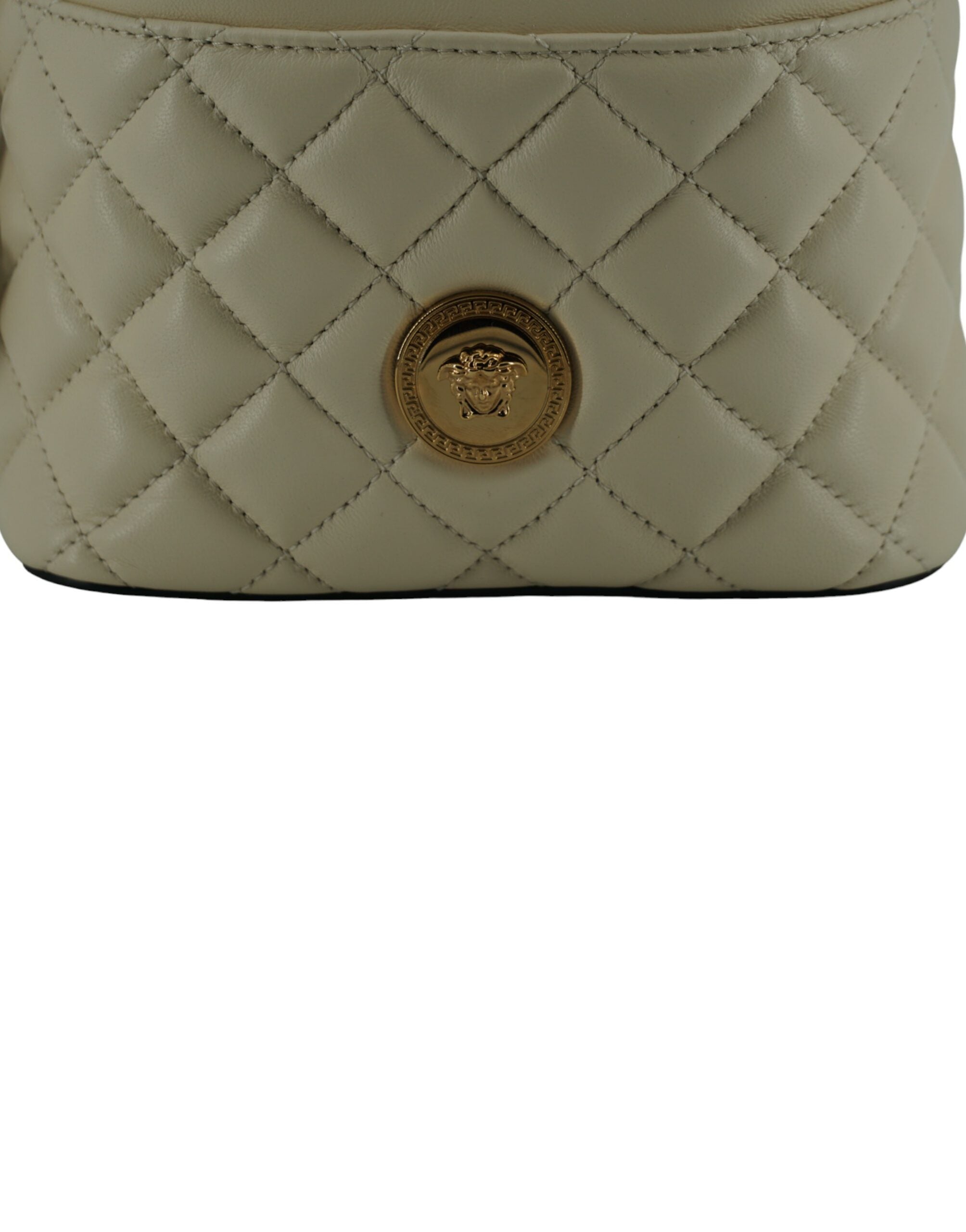 Bolso de hombro tipo cubo pequeño y elegante de piel blanca de Versace