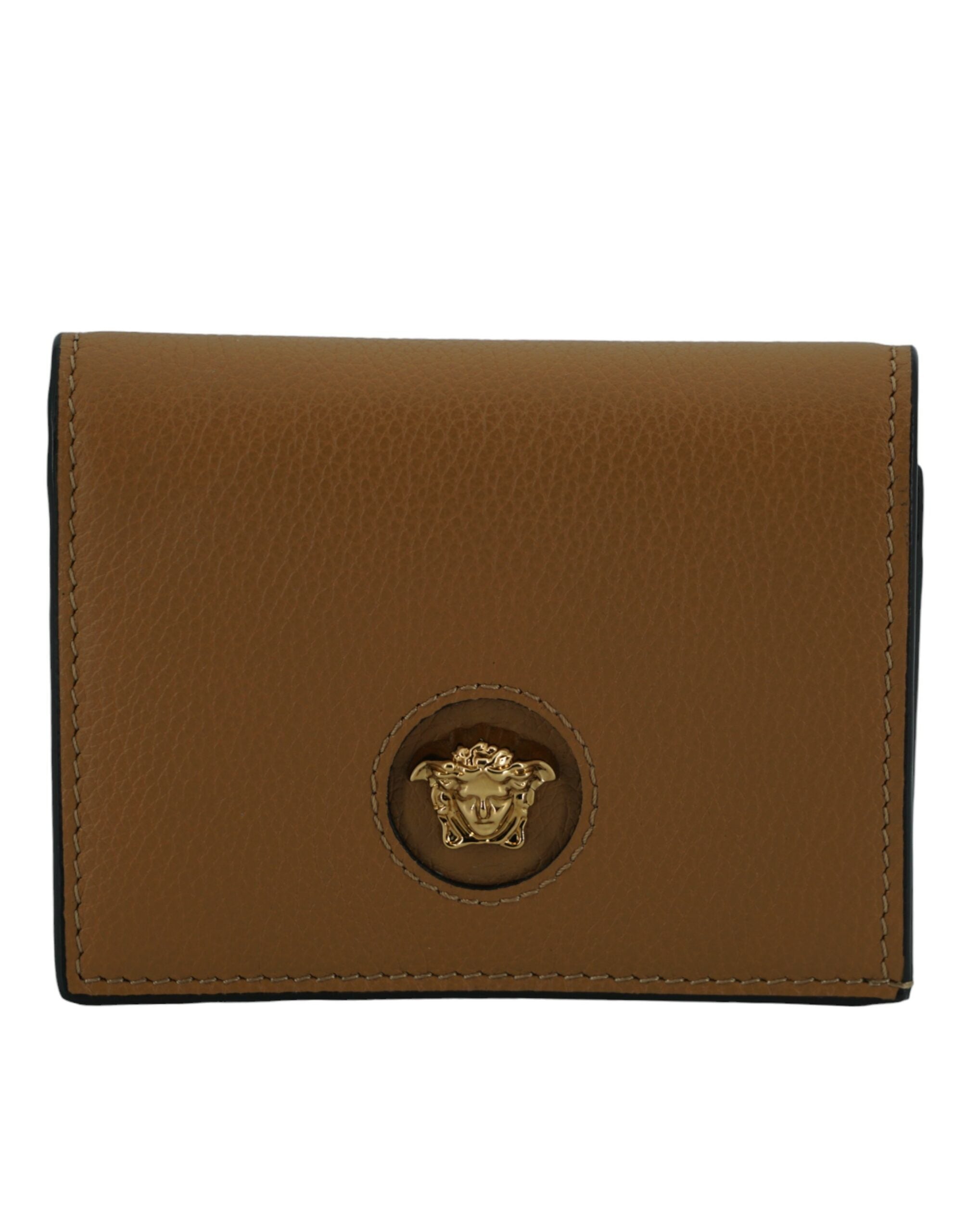 Cartera elegante y compacta de piel Versace en marrón