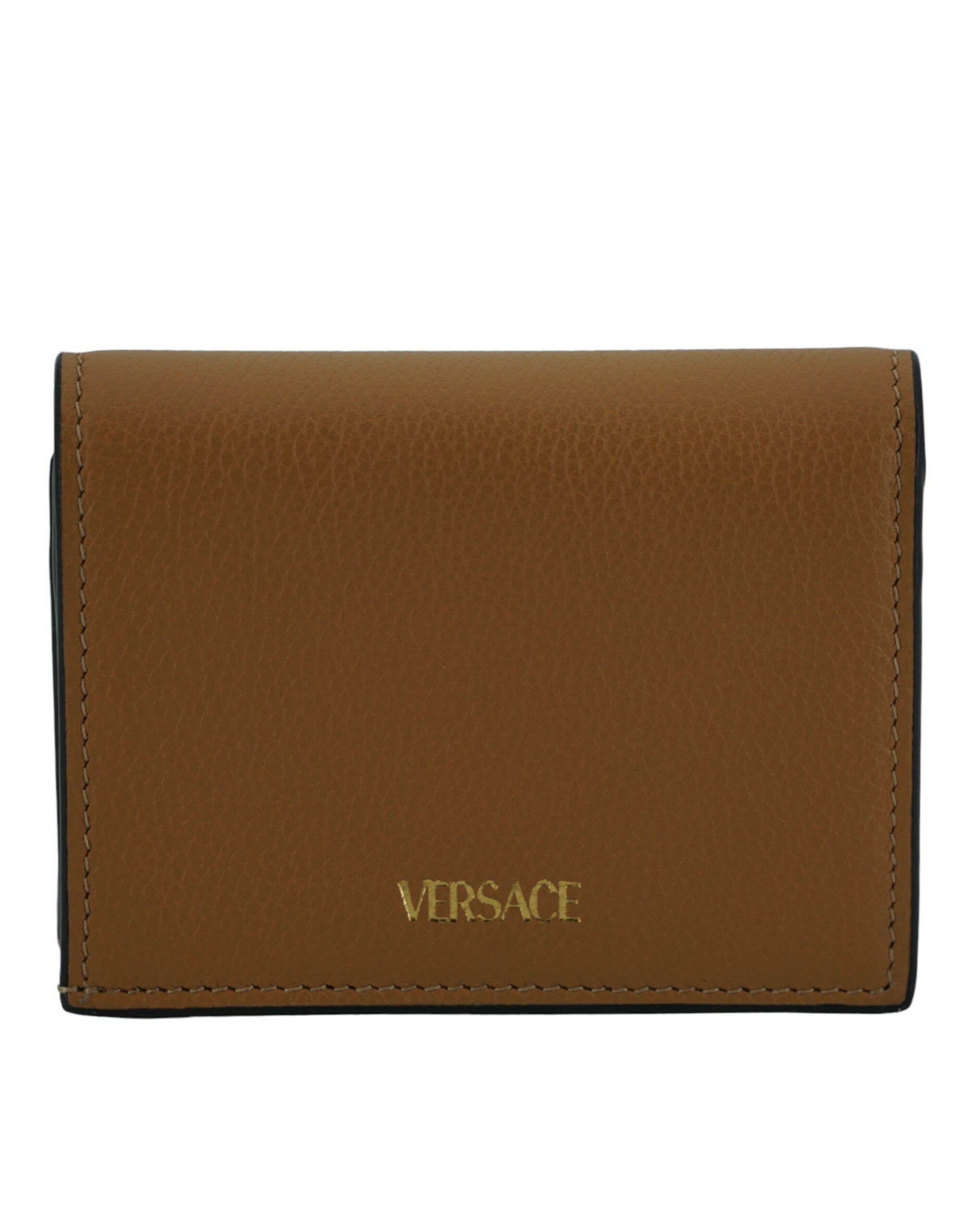 Cartera elegante y compacta de piel Versace en marrón