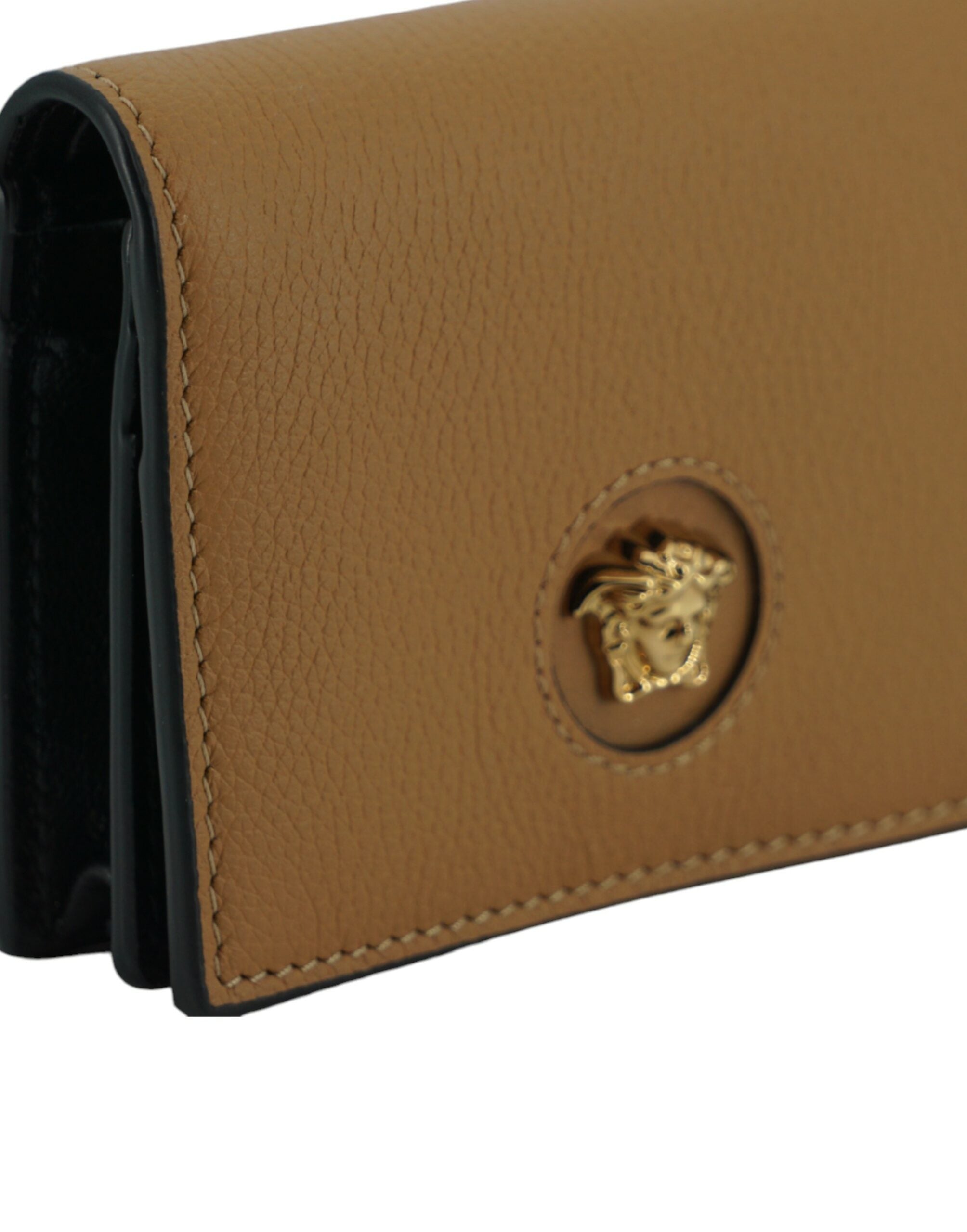 Cartera elegante y compacta de piel Versace en marrón