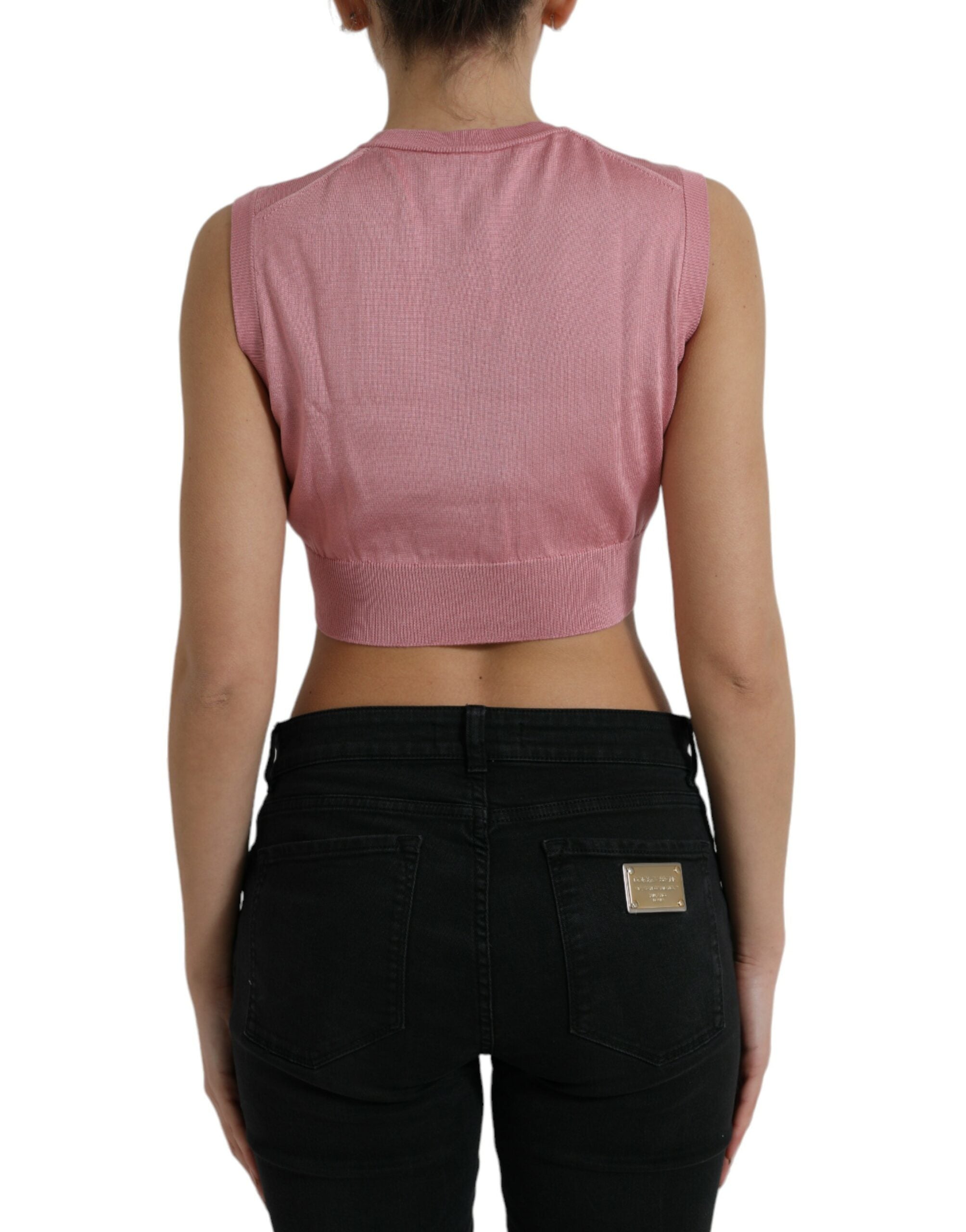 Top corto sin mangas con cuello redondo rosa de Dolce &amp; Gabbana