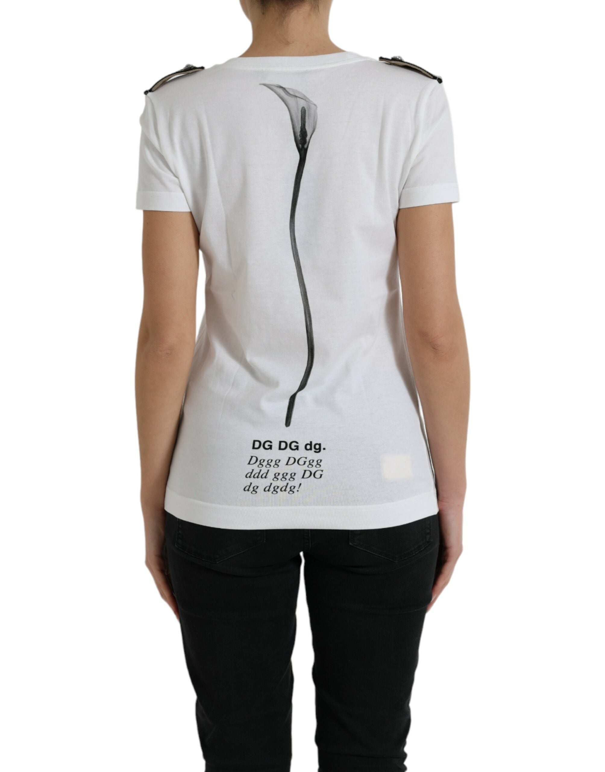 Camiseta de algodón con cuello redondo y rosas blancas y negras de Dolce &amp; Gabbana