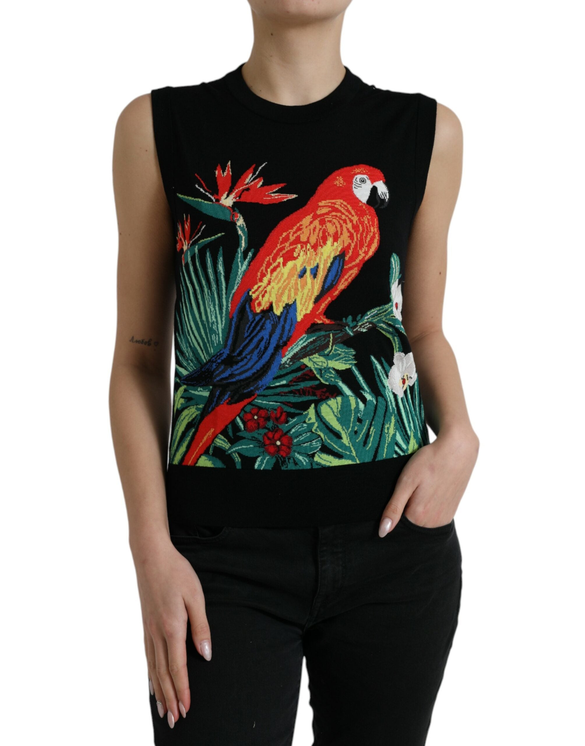 Camiseta sin mangas con cuello redondo y estampado de jungla negra de Dolce &amp; Gabbana