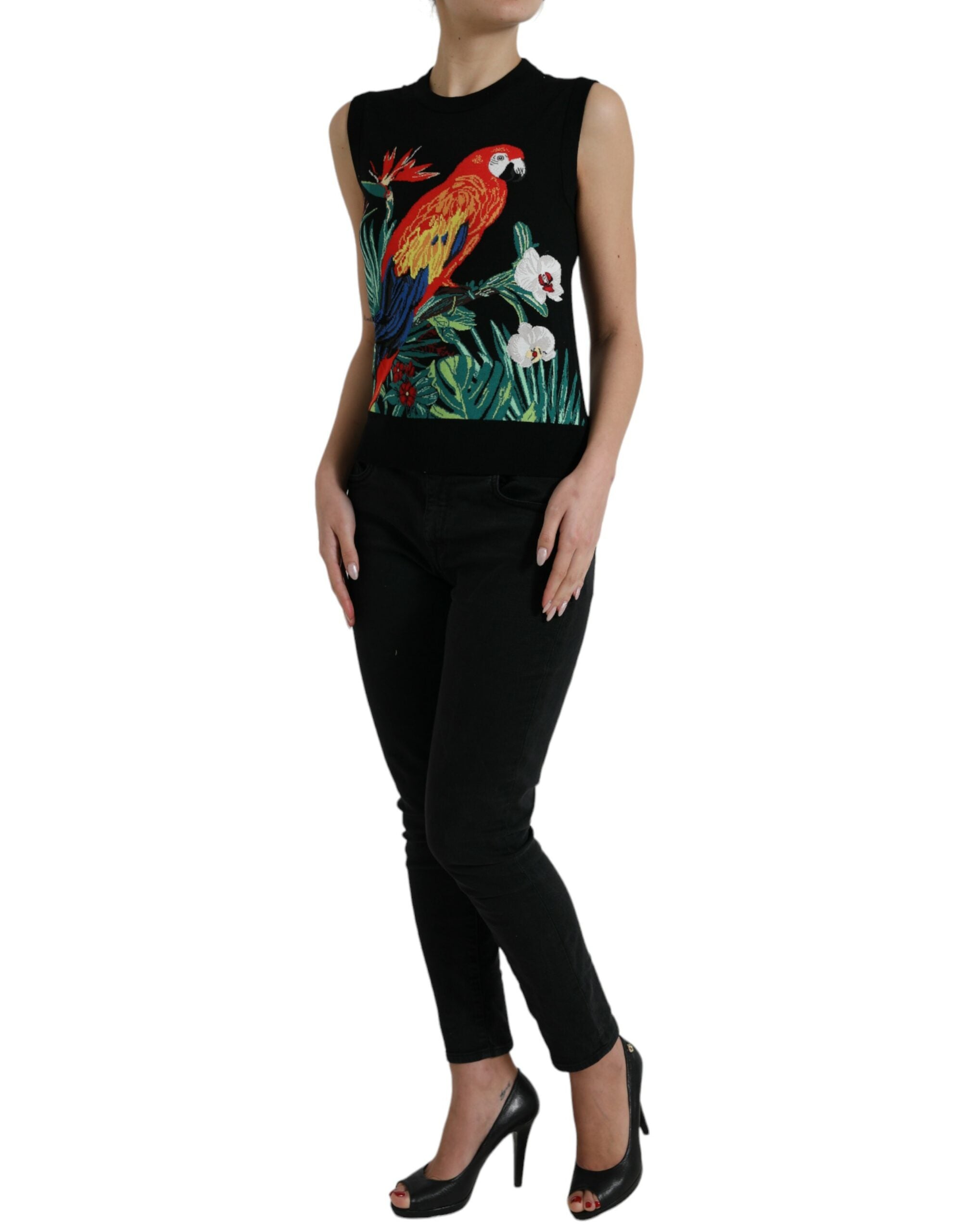 Camiseta sin mangas con cuello redondo y estampado de jungla negra de Dolce &amp; Gabbana