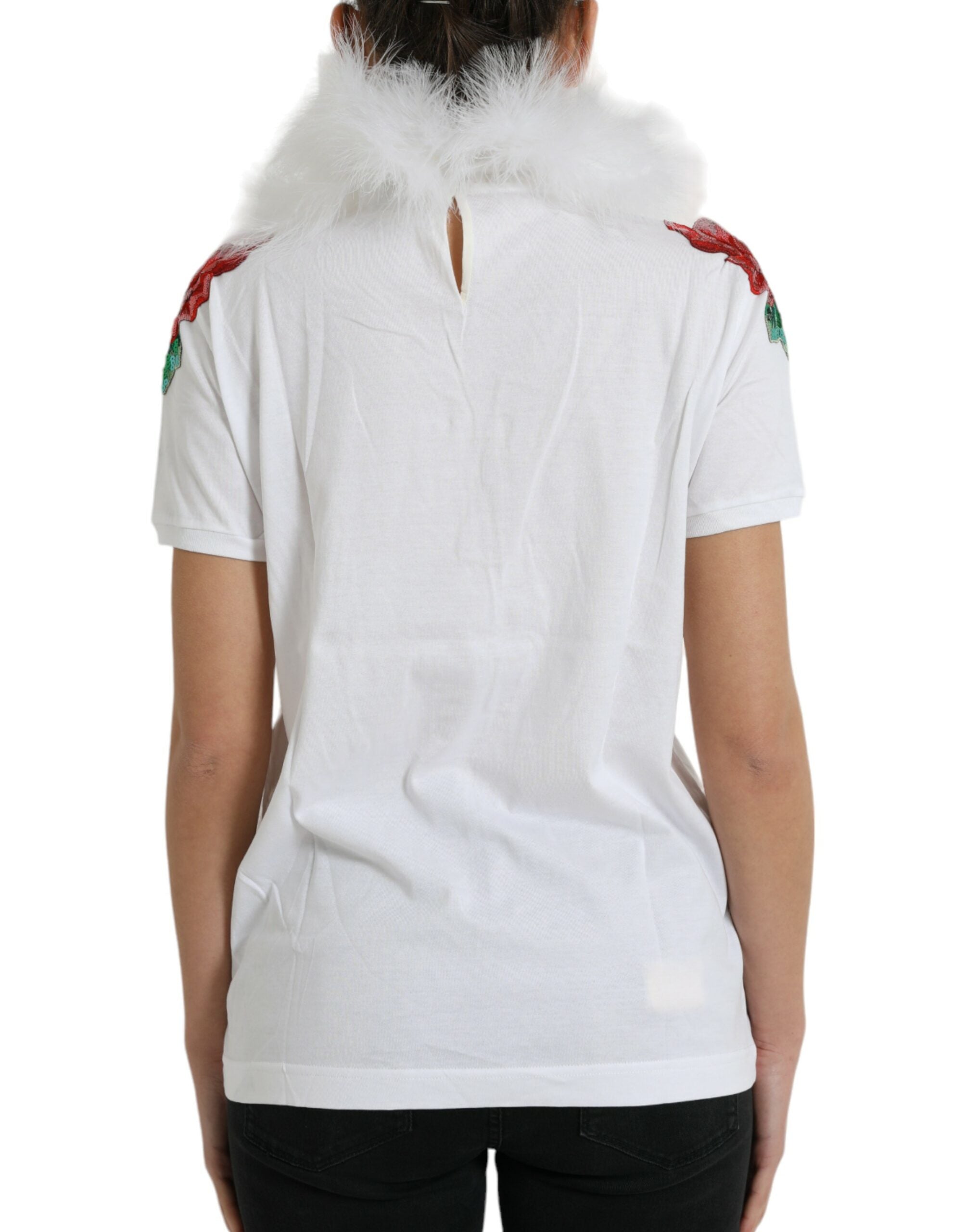 Camiseta navideña de algodón blanco con lentejuelas y pelo de Dolce &amp; Gabbana