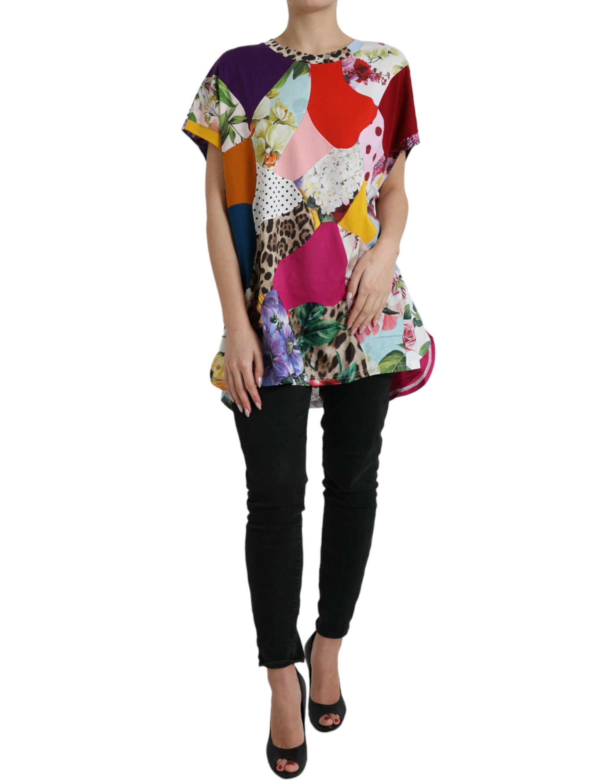 Blusa de algodón y seda con patchwork multicolor de Dolce &amp; Gabbana