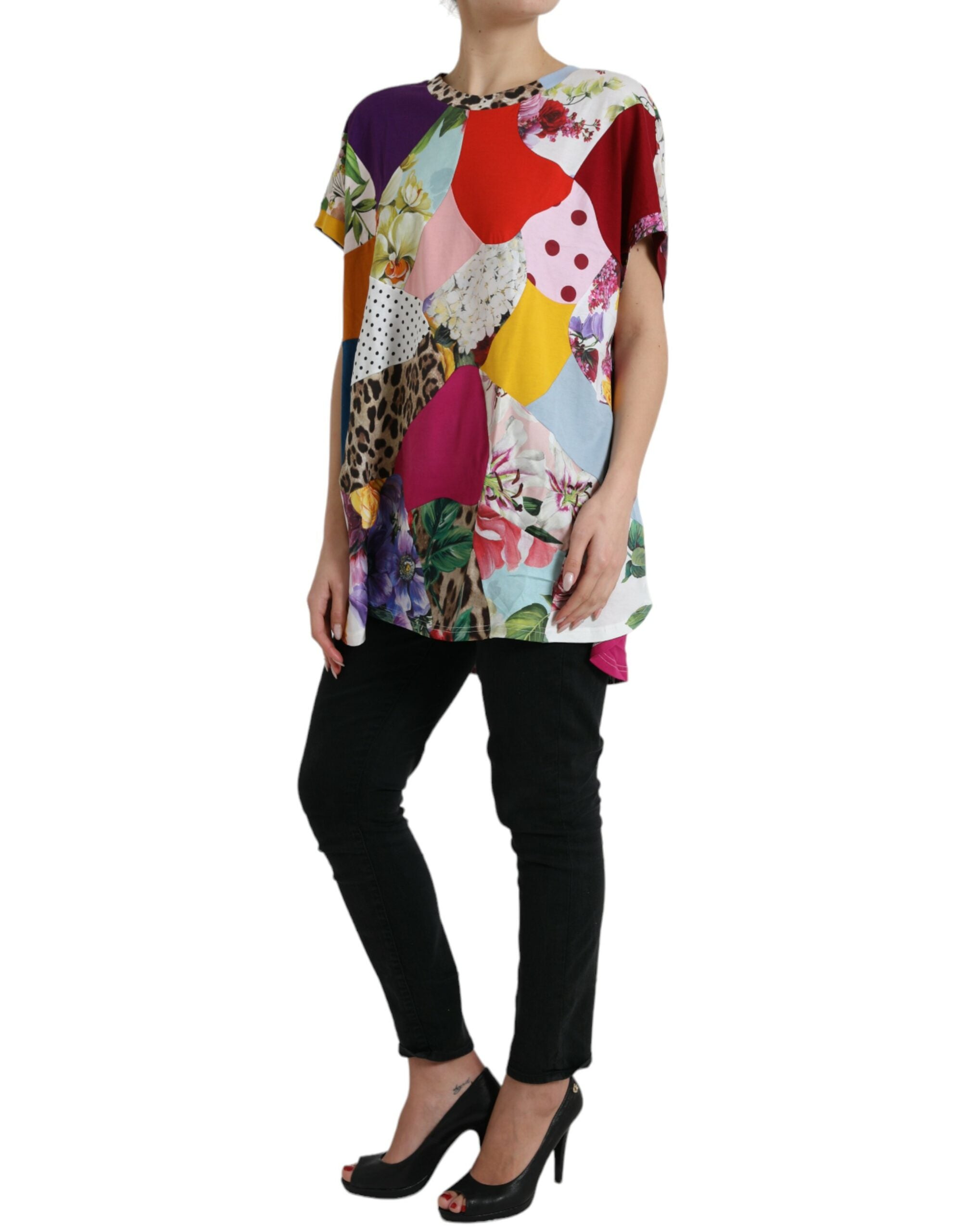 Blusa de algodón y seda con patchwork multicolor de Dolce &amp; Gabbana