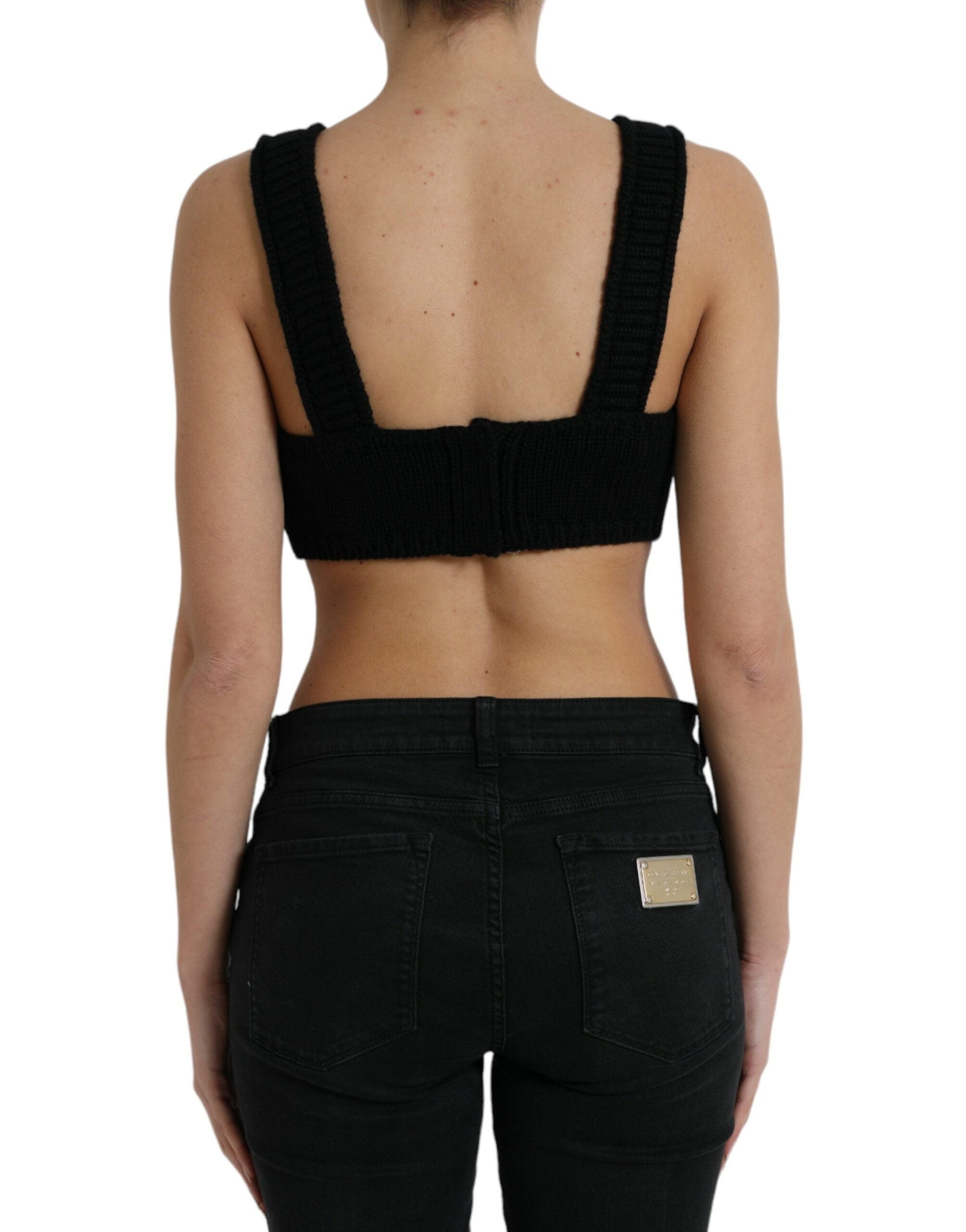 Top bustier corto de cachemir negro con cuello en V de Dolce &amp; Gabbana