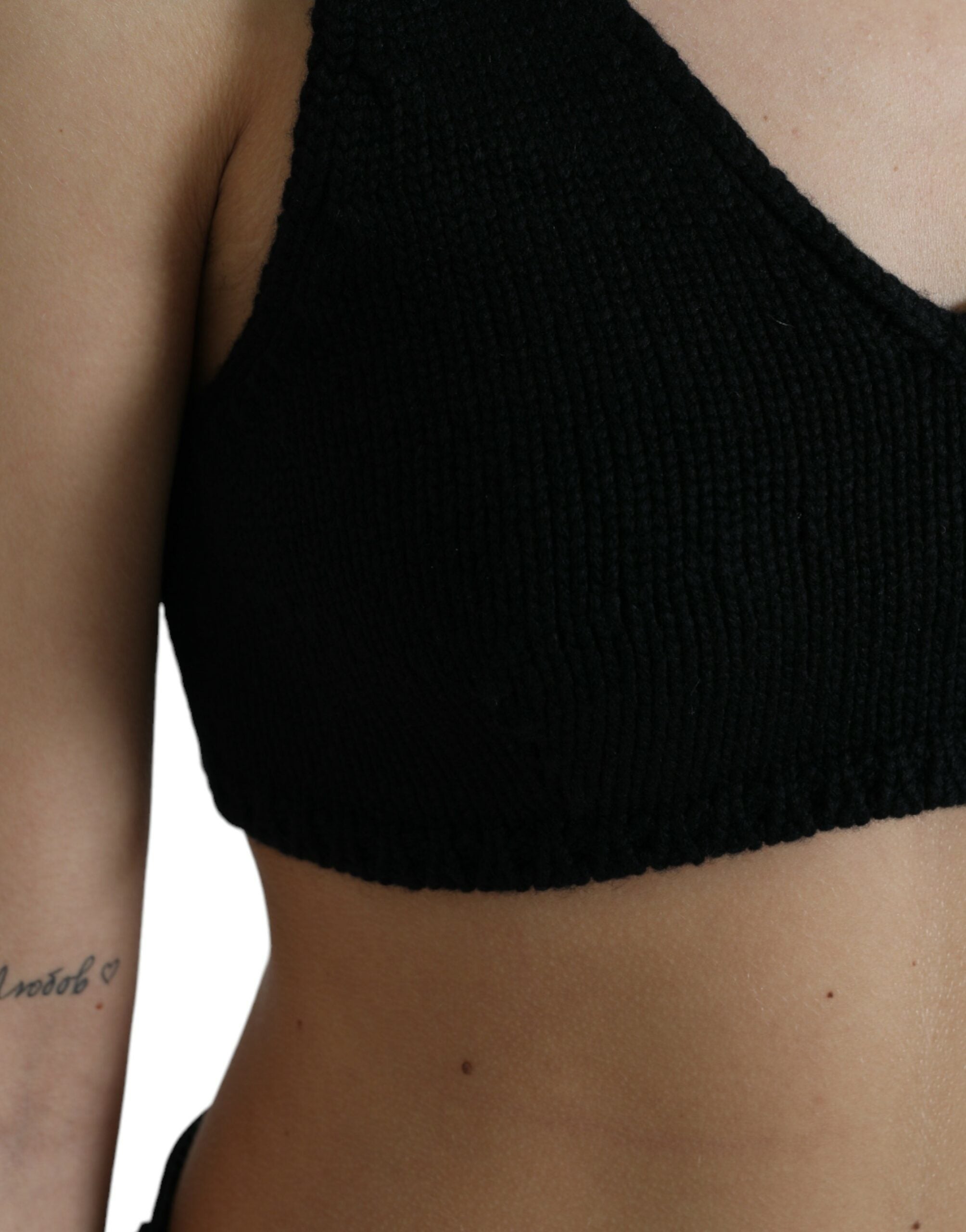 Top bustier corto de cachemir negro con cuello en V de Dolce &amp; Gabbana