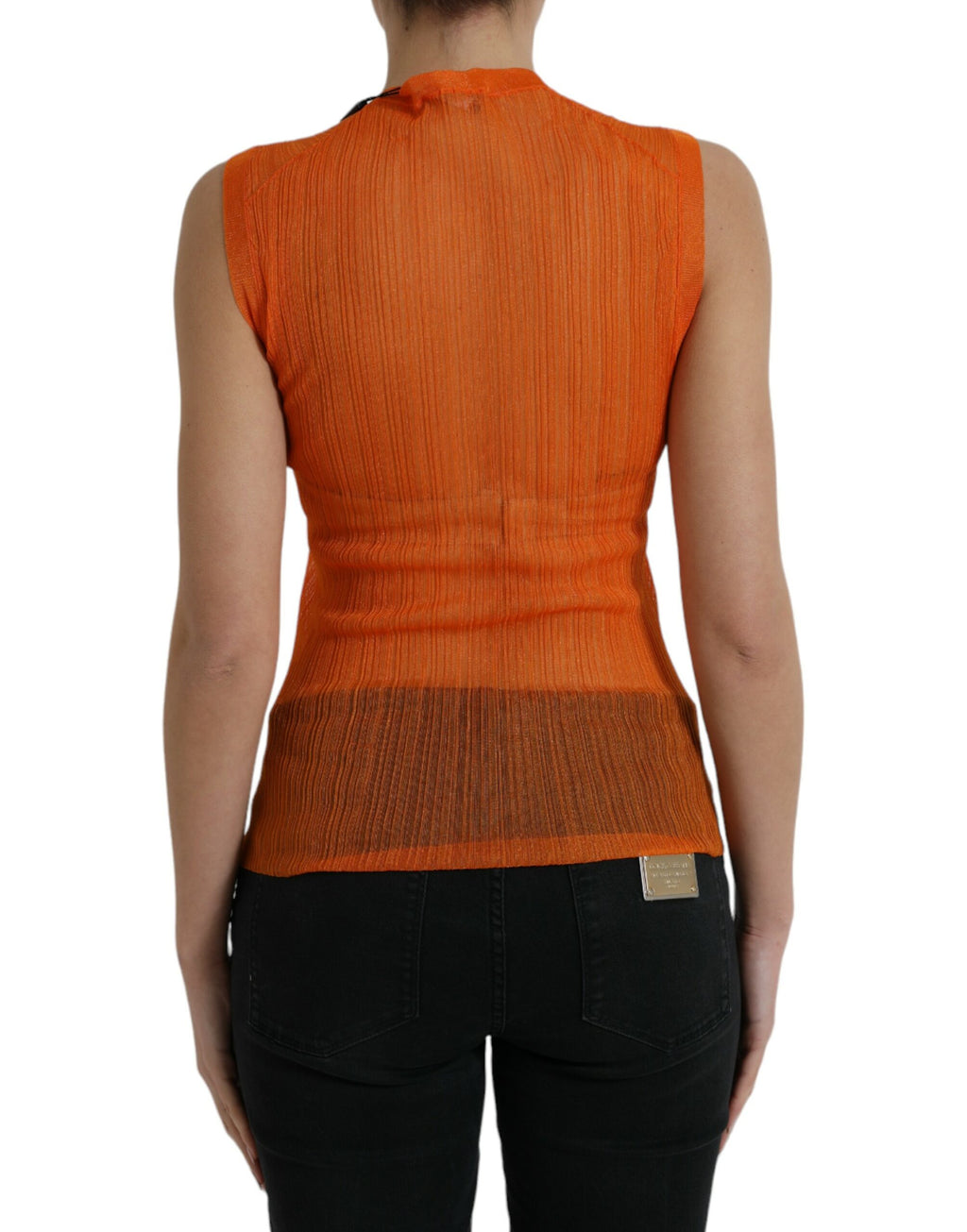 Blusa sin mangas con cuello redondo transparente en naranja de Dolce &amp; Gabbana