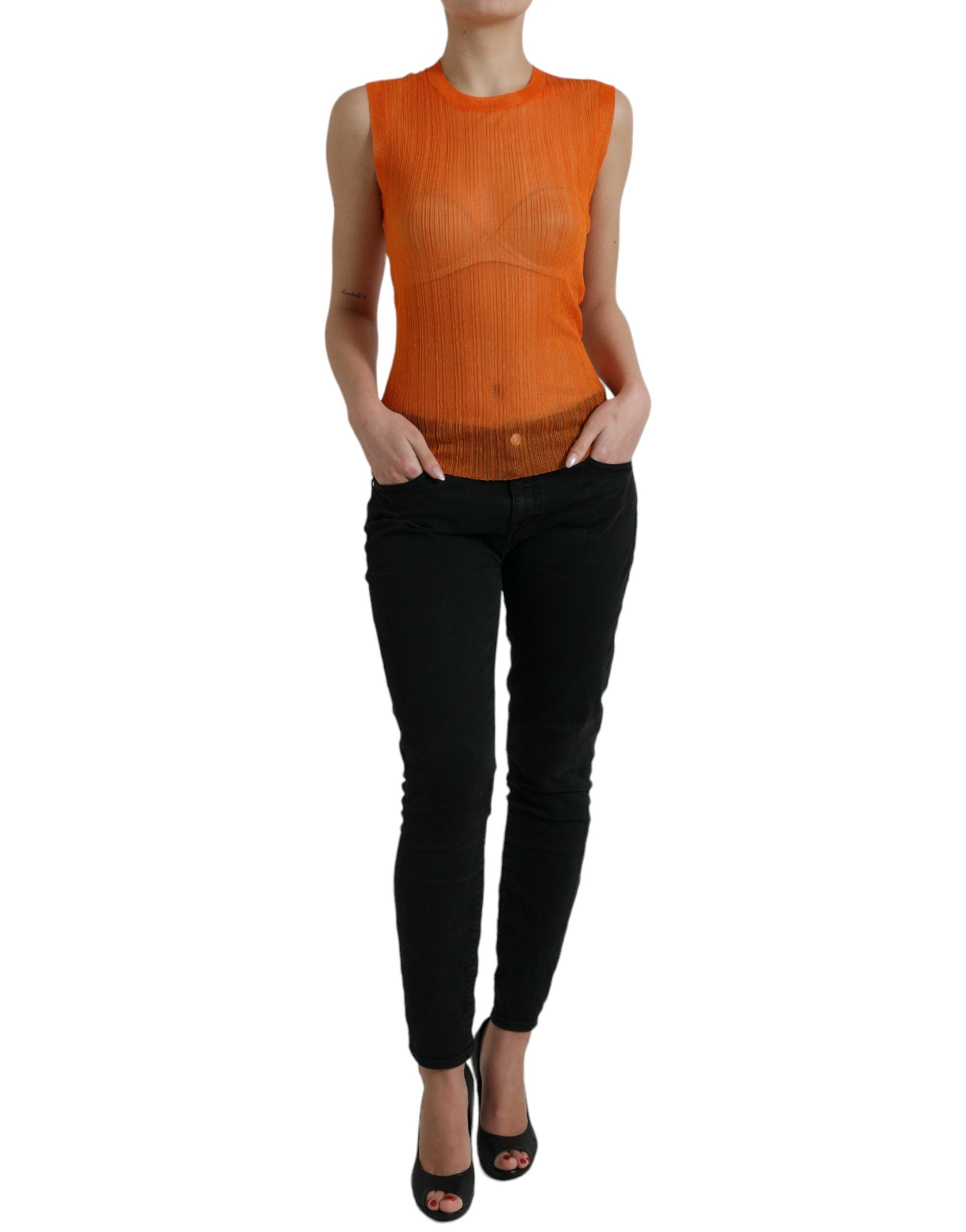 Blusa sin mangas con cuello redondo transparente en naranja de Dolce &amp; Gabbana
