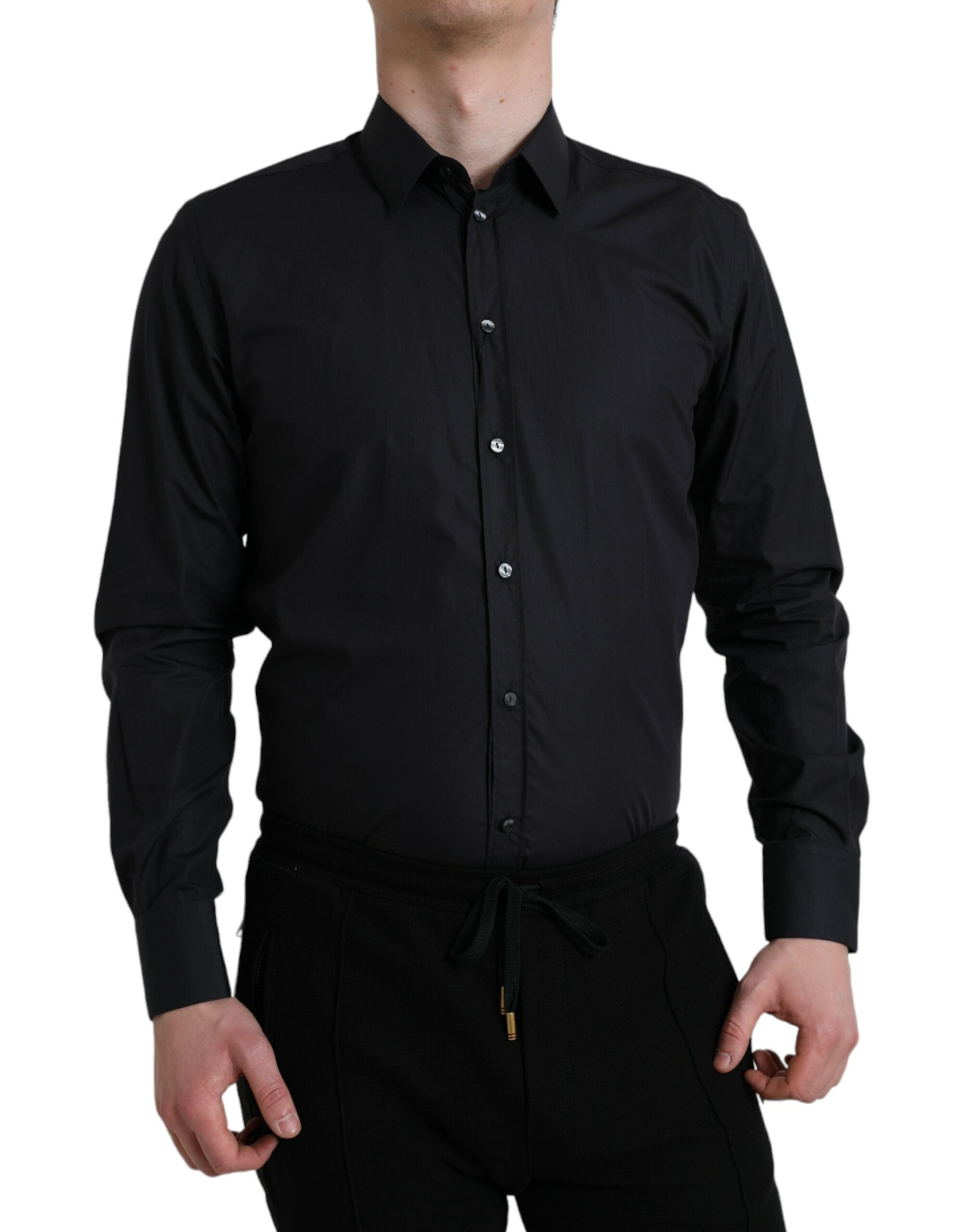Camisa formal de algodón azul marino con cuello de Dolce &amp; Gabbana