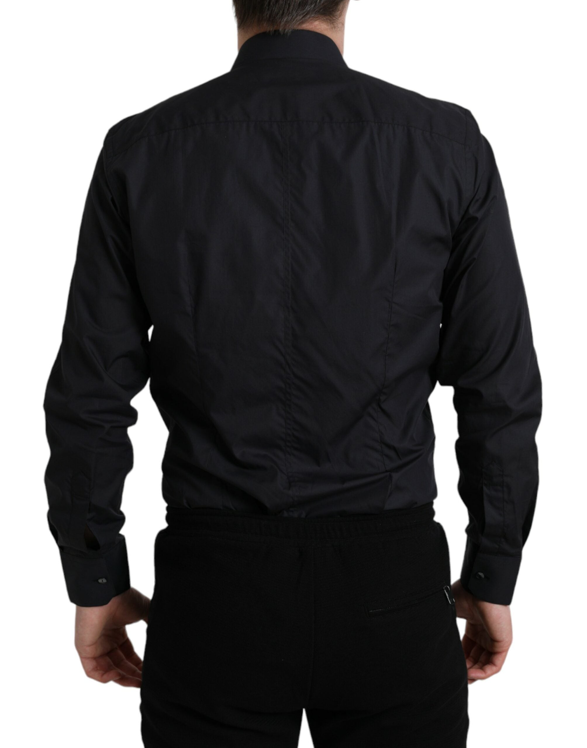 Camisa formal de algodón azul marino con cuello de Dolce &amp; Gabbana