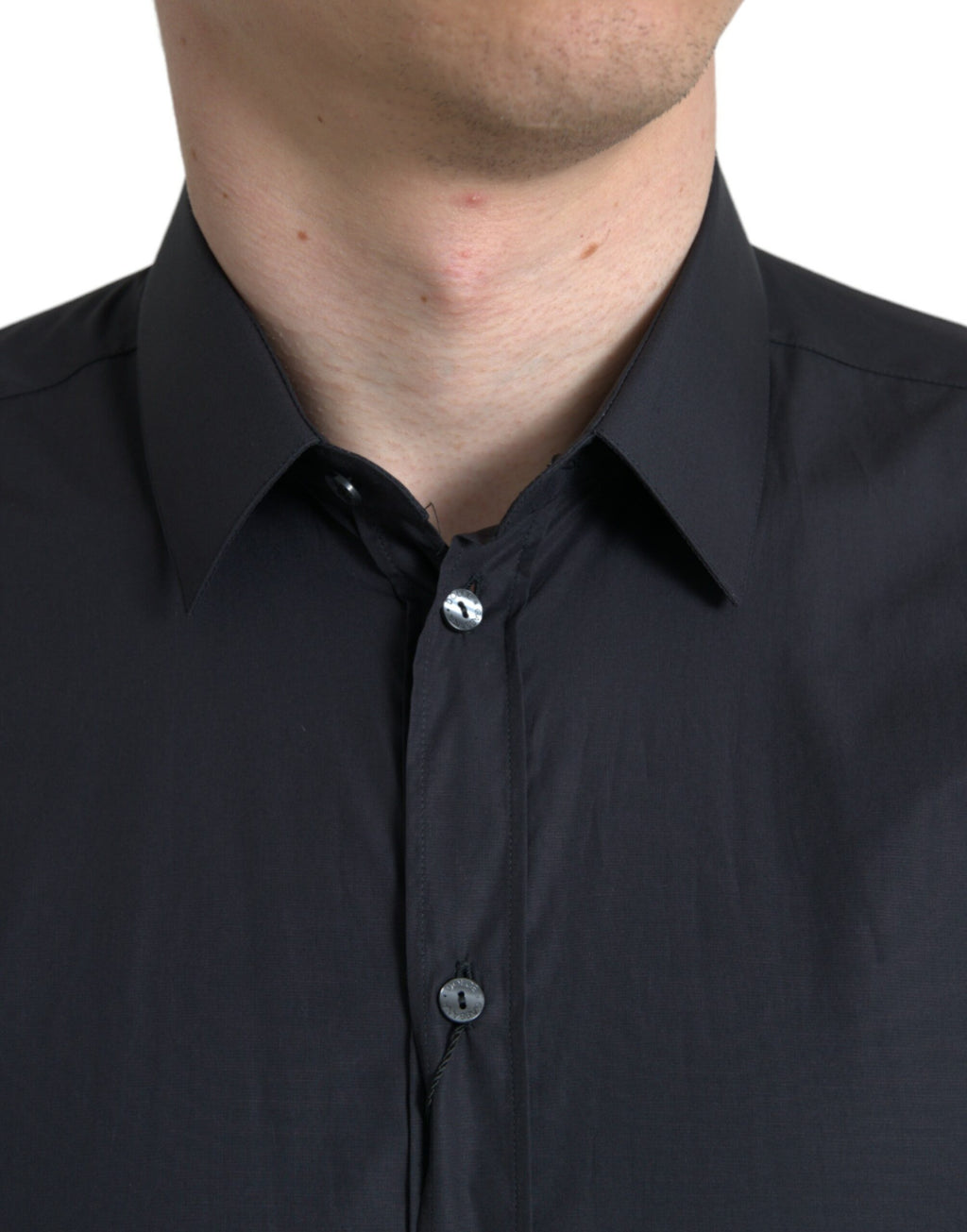 Camisa formal de algodón azul marino con cuello de Dolce &amp; Gabbana
