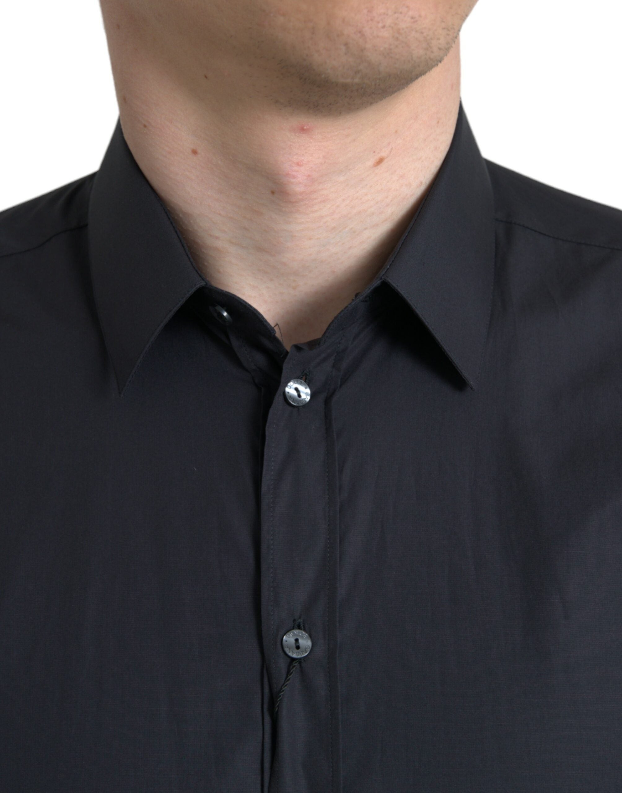 Camisa formal de algodón azul marino con cuello de Dolce &amp; Gabbana
