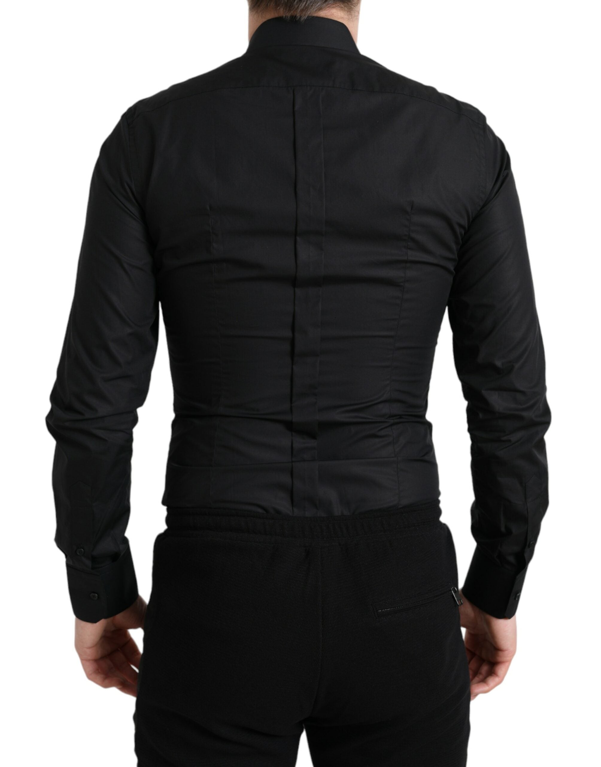 Camisa de vestir formal Dolce &amp; Gabbana de algodón negro con logotipo dorado