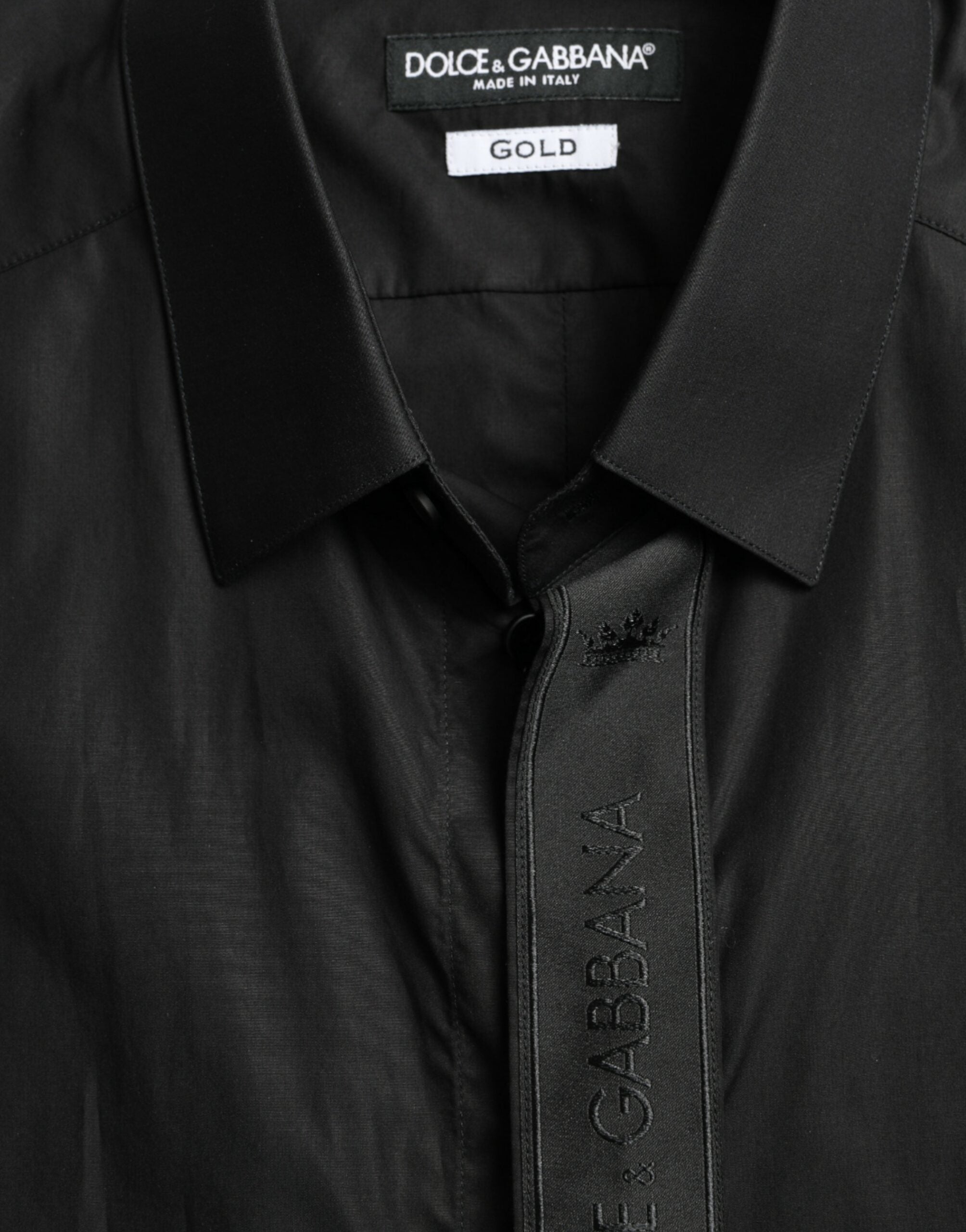 Camisa de vestir formal Dolce &amp; Gabbana de algodón negro con logotipo dorado