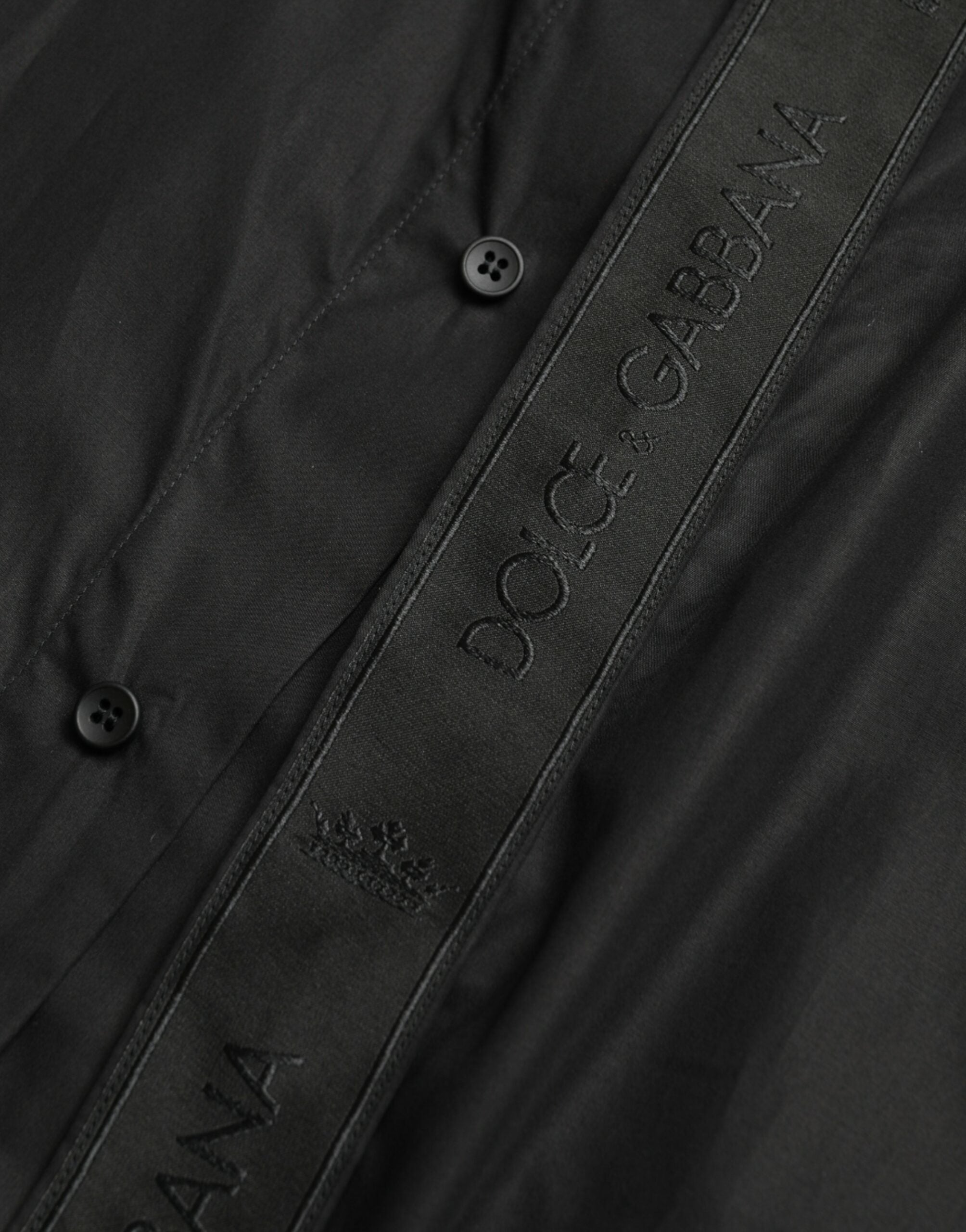 Camisa de vestir formal Dolce &amp; Gabbana de algodón negro con logotipo dorado