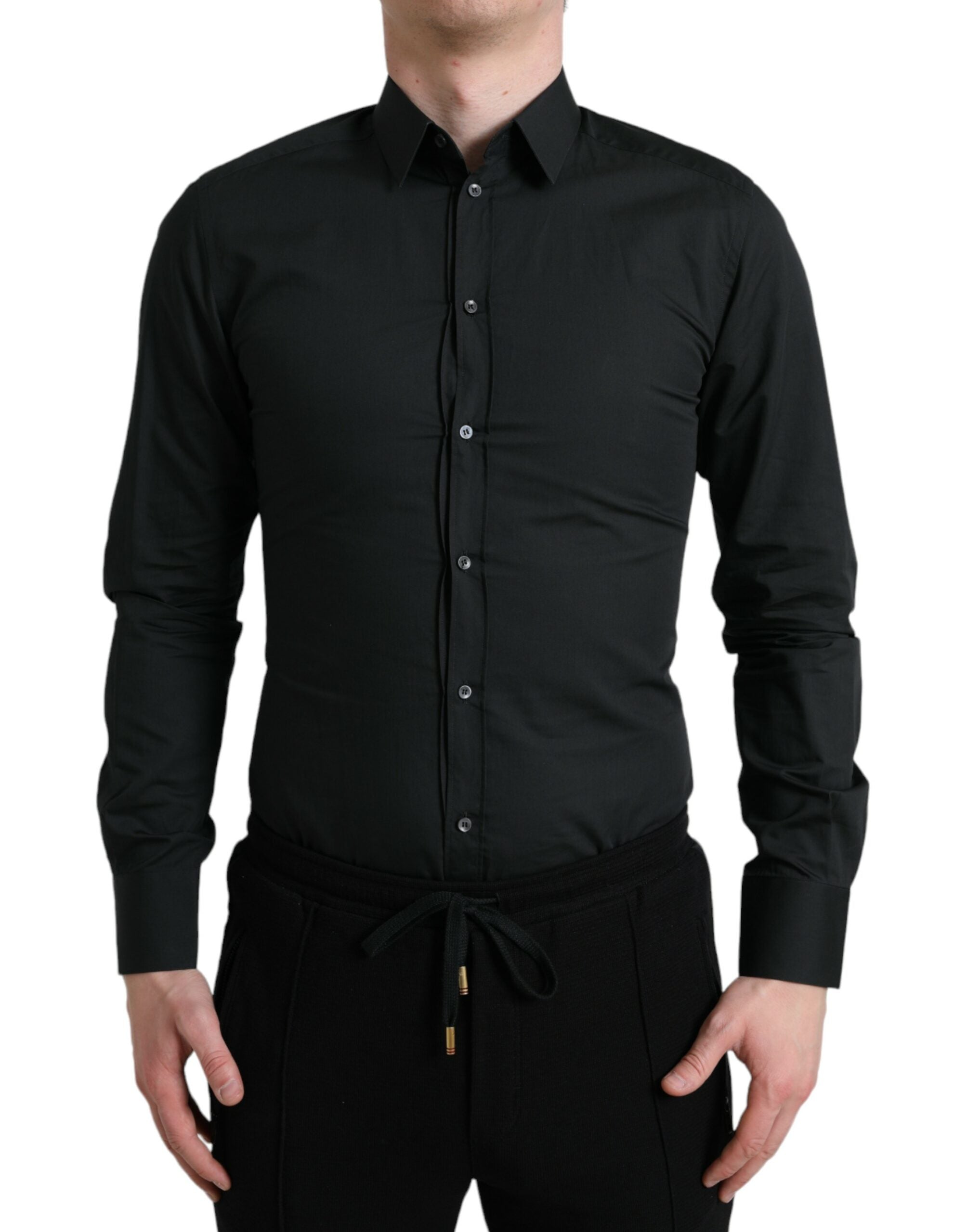 Camisa de vestir formal Dolce &amp; Gabbana de algodón y seda negra dorada