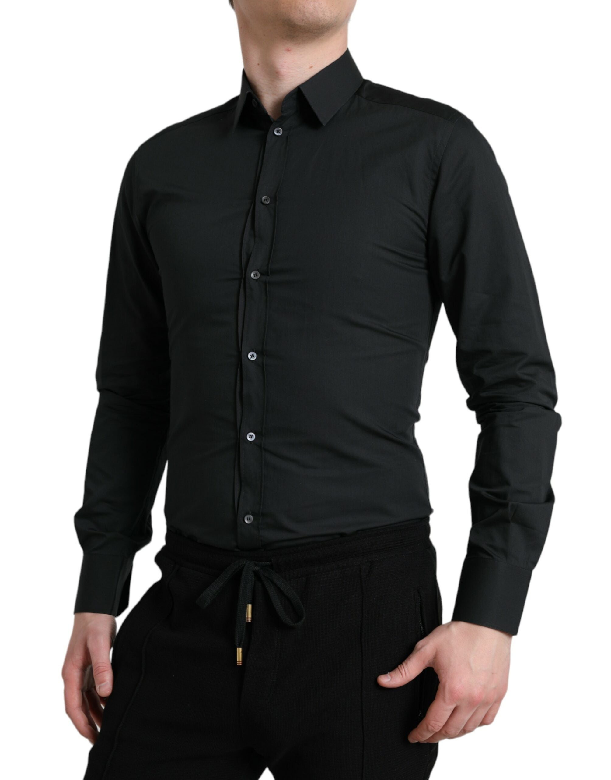 Camisa de vestir formal Dolce &amp; Gabbana de algodón y seda negra dorada